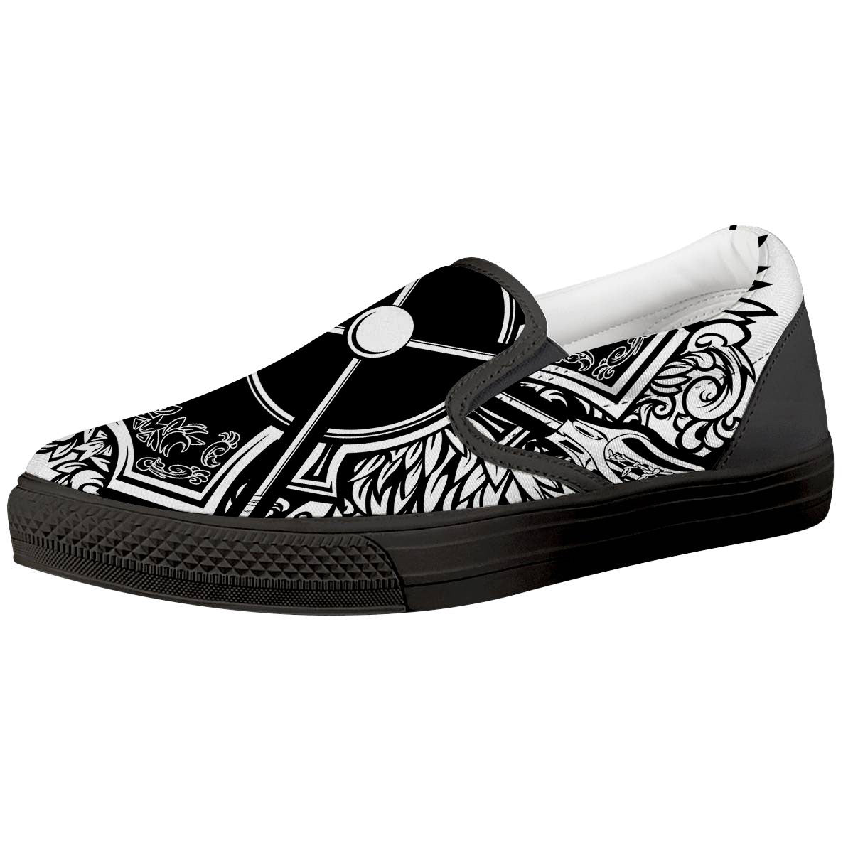 Sticks Lacrosse Ornate Wing Print Black Slip On Shoes-grizzshop