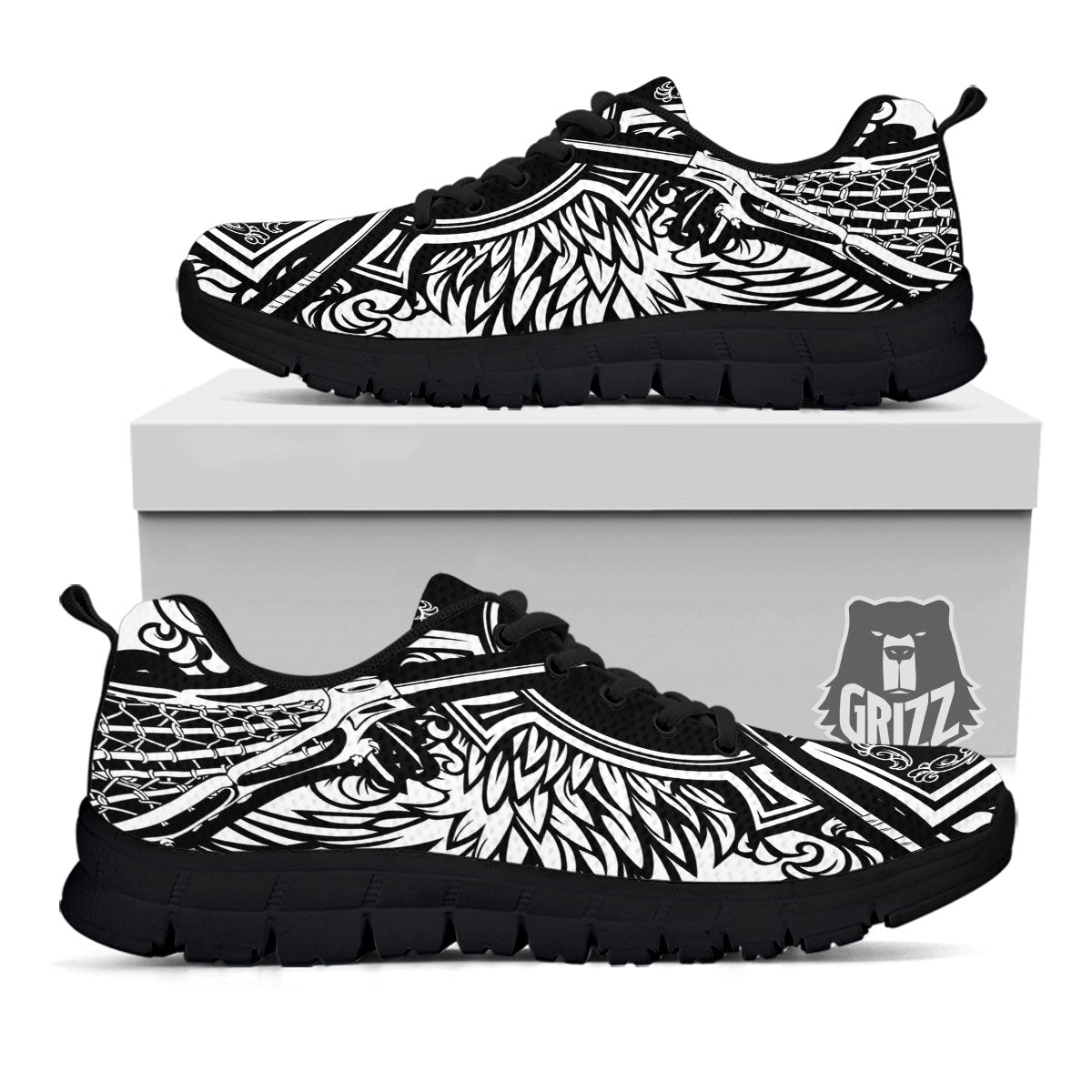 Sticks Lacrosse Ornate Wing Print Black Sneaker-grizzshop