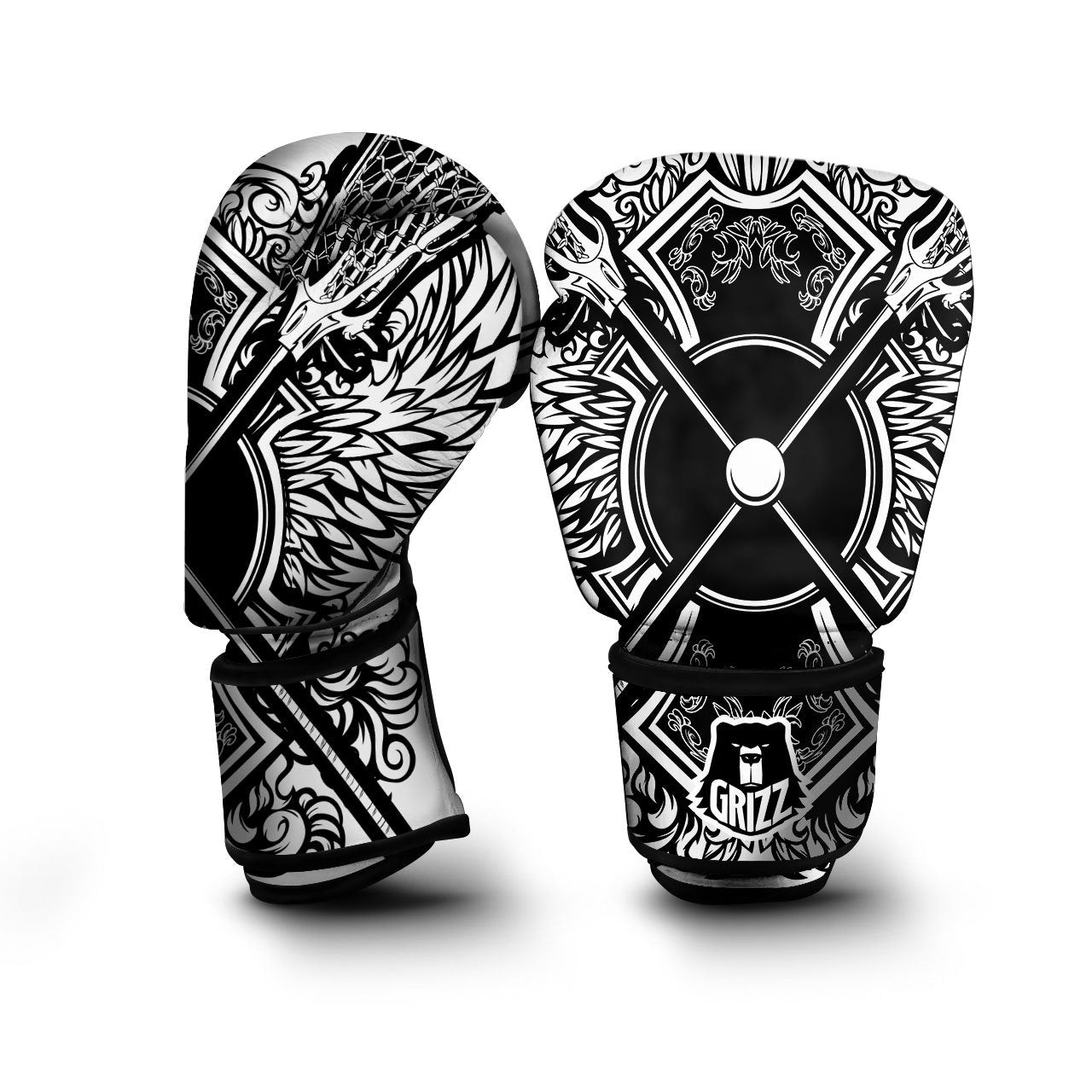 Sticks Lacrosse Ornate Wing Print Boxing Gloves-grizzshop