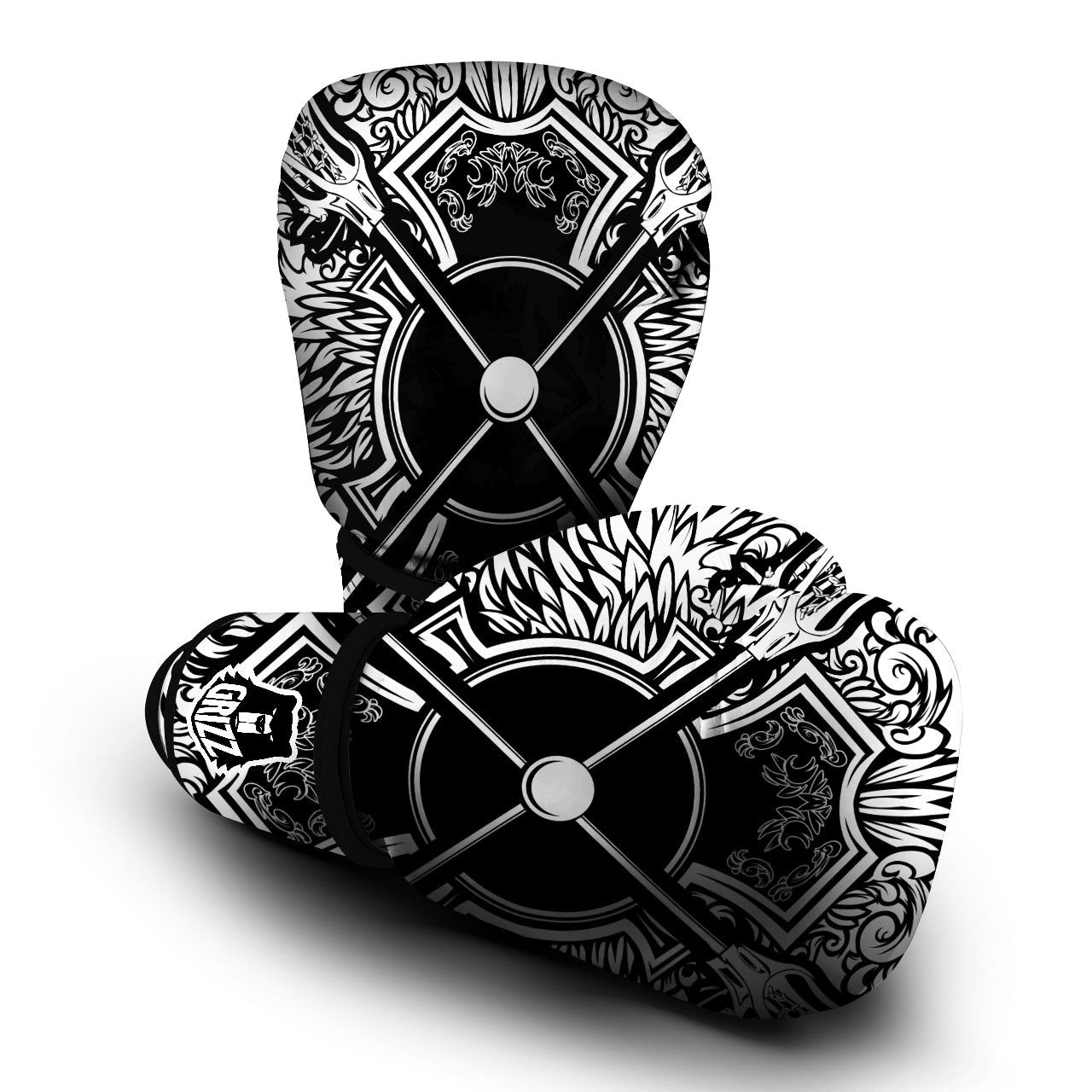 Sticks Lacrosse Ornate Wing Print Boxing Gloves-grizzshop
