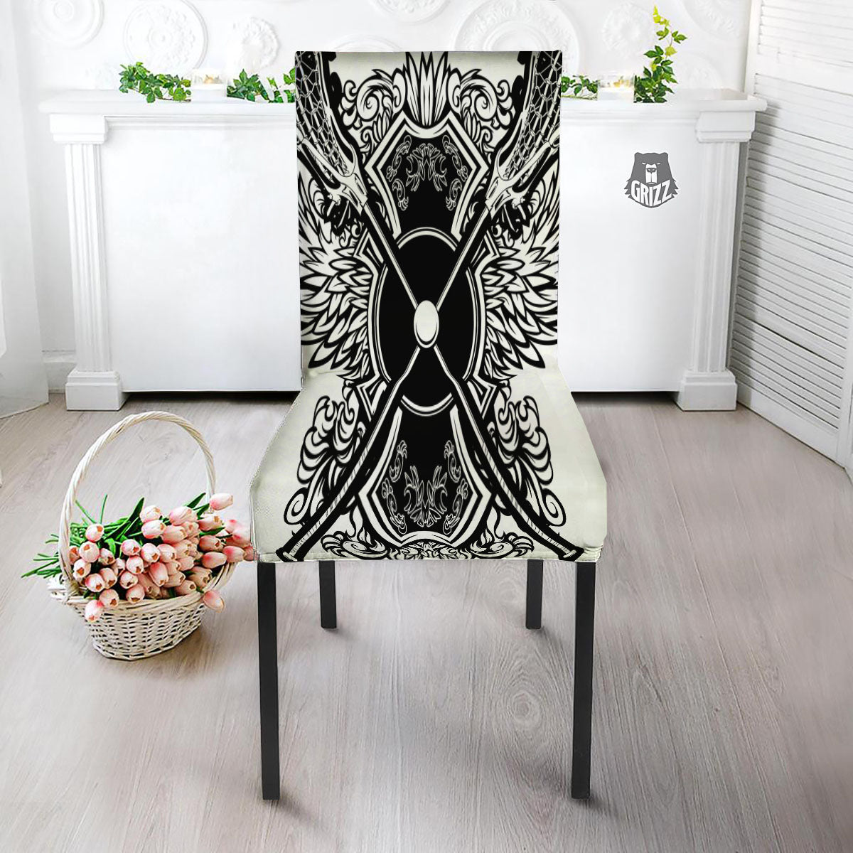 Sticks Lacrosse Ornate Wing Print Dining Chair Slipcover-grizzshop