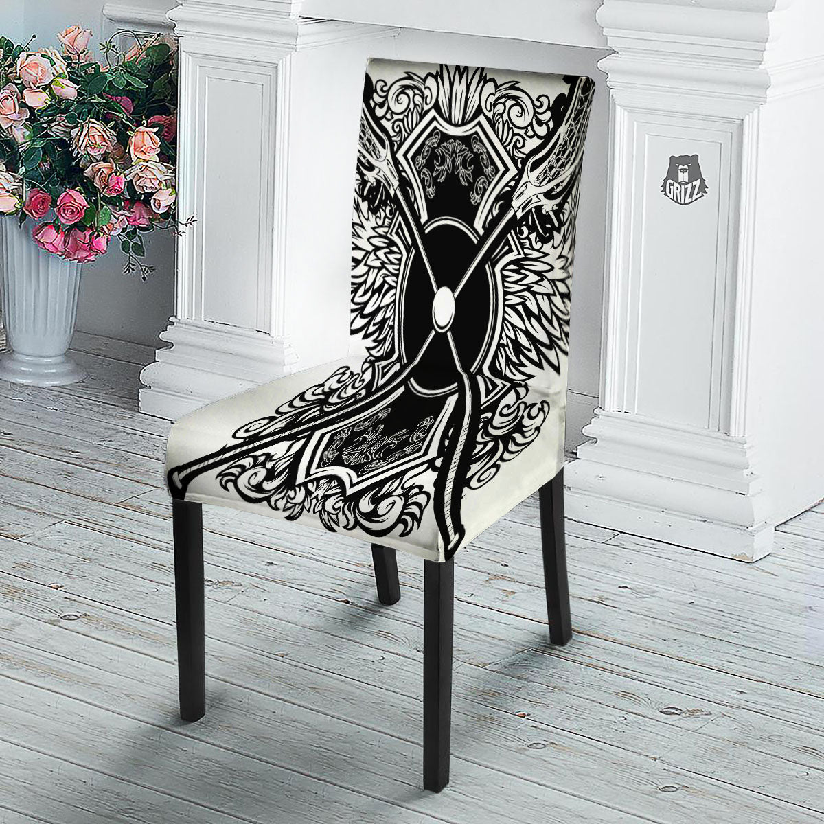 Sticks Lacrosse Ornate Wing Print Dining Chair Slipcover-grizzshop