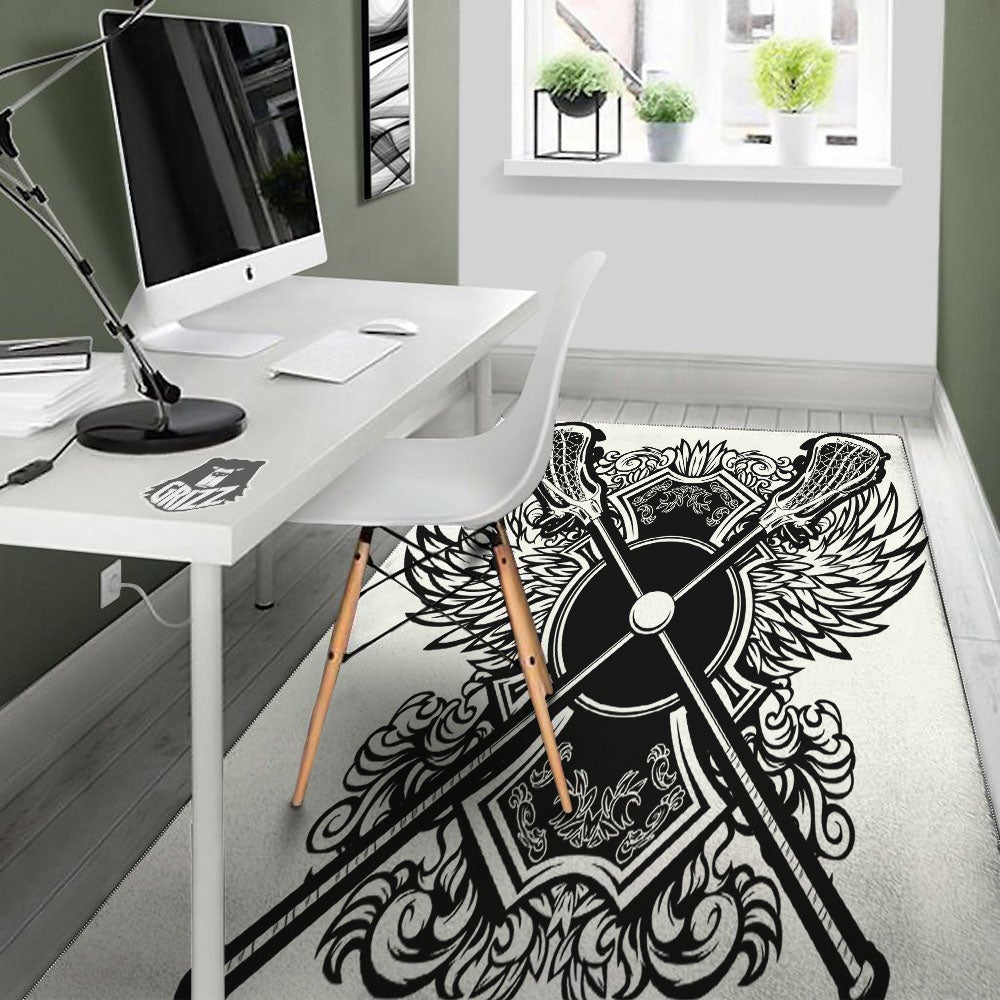 Sticks Lacrosse Ornate Wing Print Floor Mat-grizzshop
