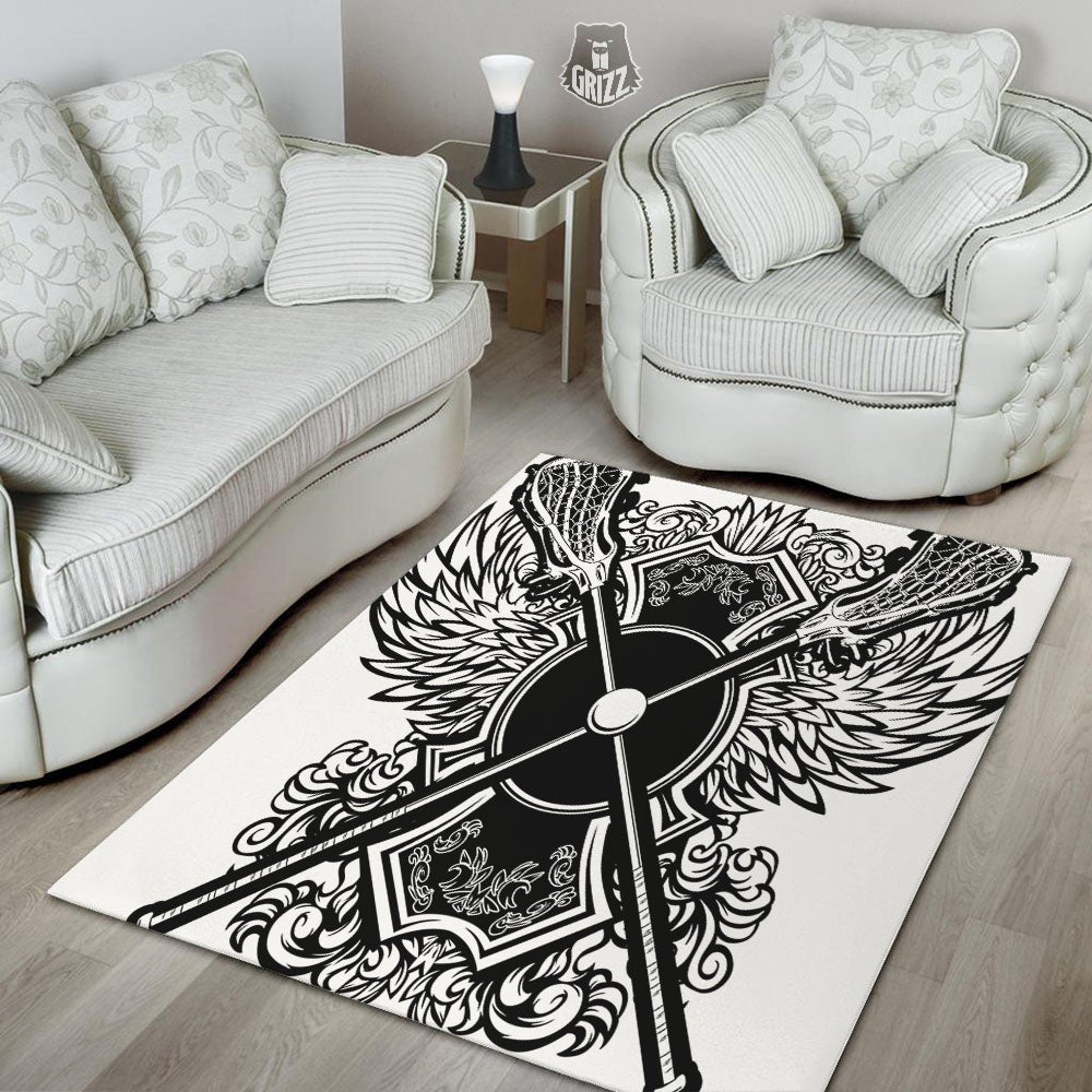 Sticks Lacrosse Ornate Wing Print Floor Mat-grizzshop