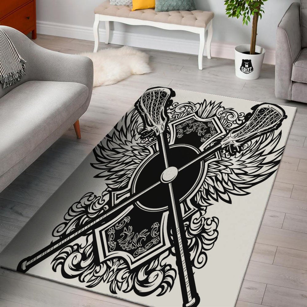 Sticks Lacrosse Ornate Wing Print Floor Mat-grizzshop