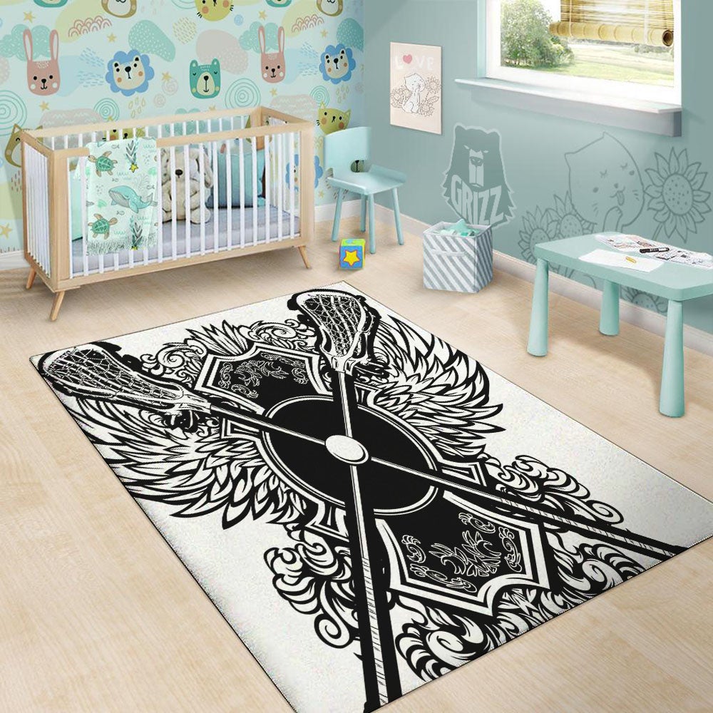 Sticks Lacrosse Ornate Wing Print Floor Mat-grizzshop