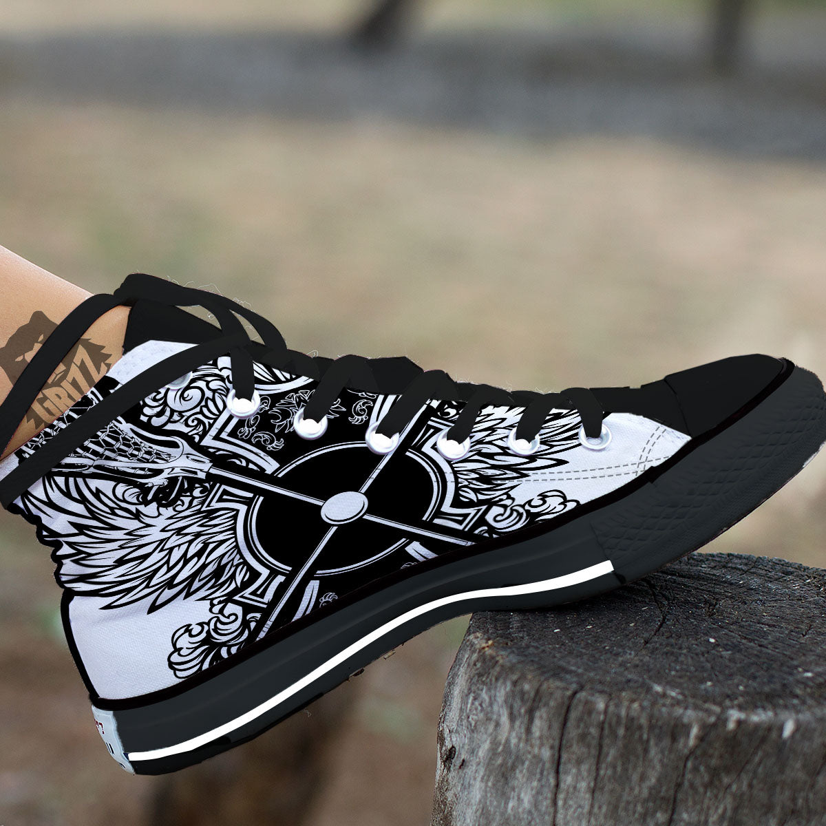Sticks Lacrosse Ornate Wing Print High Top Shoes-grizzshop