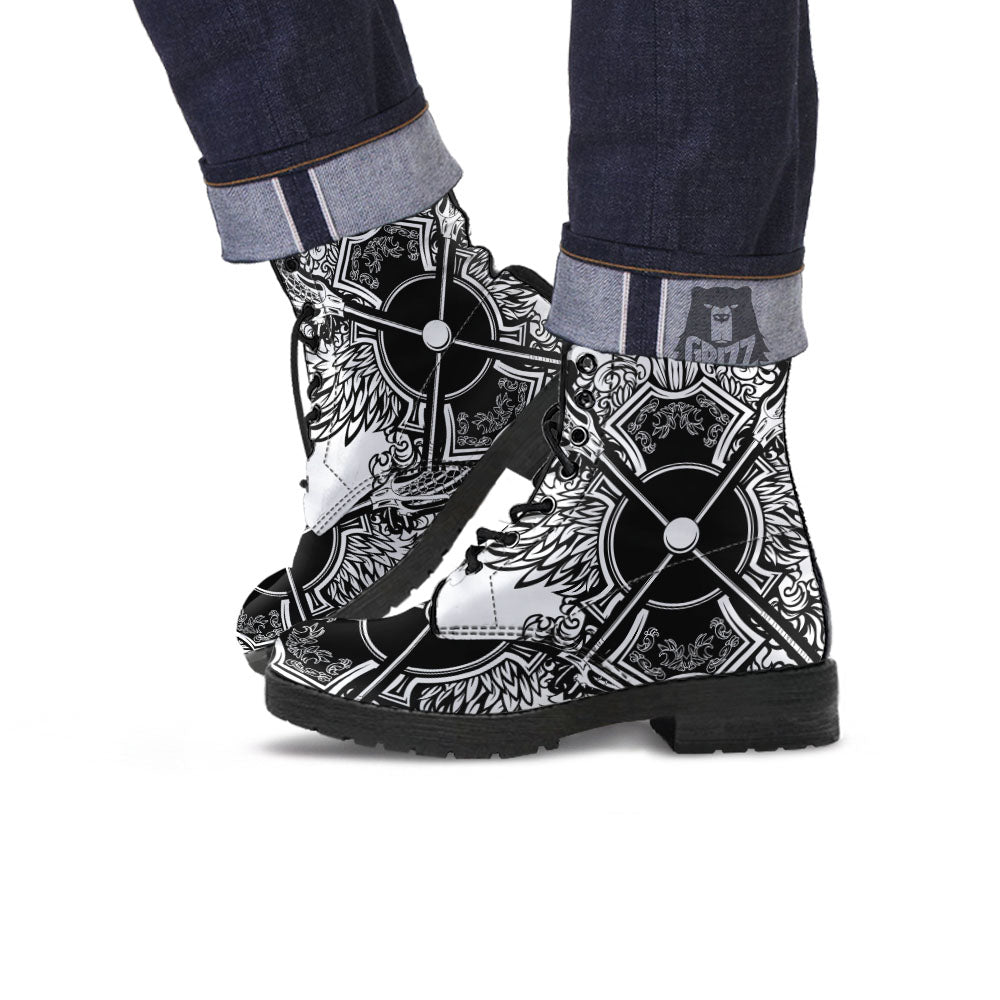 Sticks Lacrosse Ornate Wing Print Leather Boots-grizzshop