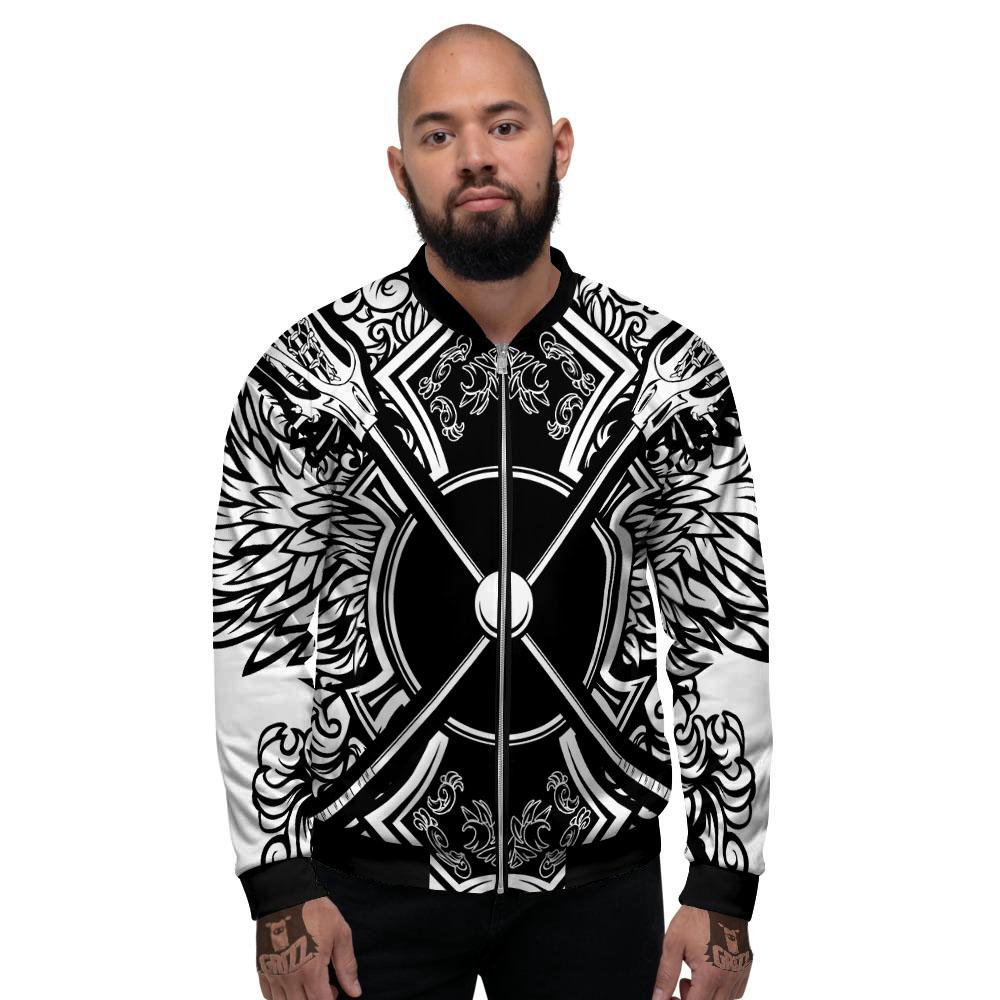 Sticks Lacrosse Ornate Wing Print Men's Bomber Jacket-grizzshop