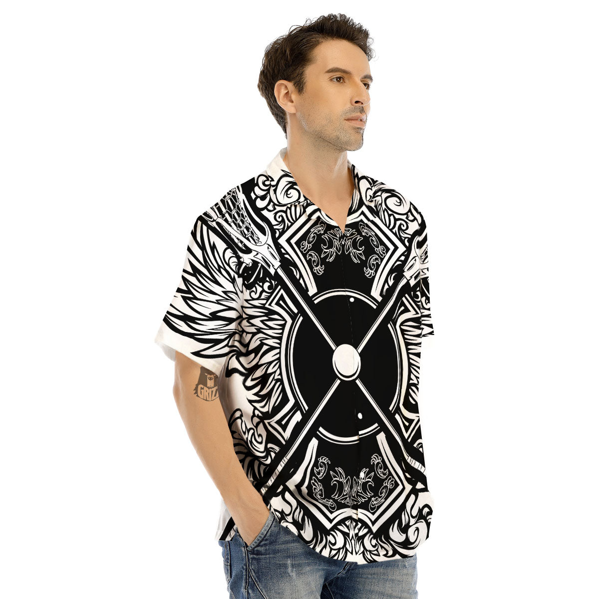 Sticks Lacrosse Ornate Wing Print Men's Hawaiian Shirt-grizzshop