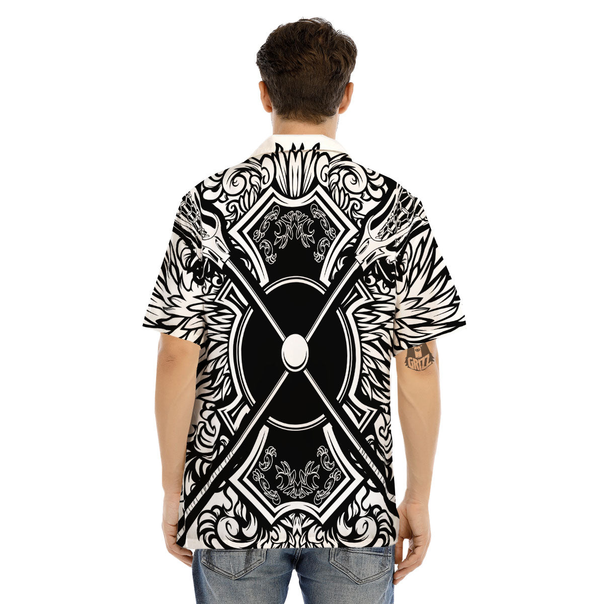 Sticks Lacrosse Ornate Wing Print Men's Hawaiian Shirt-grizzshop