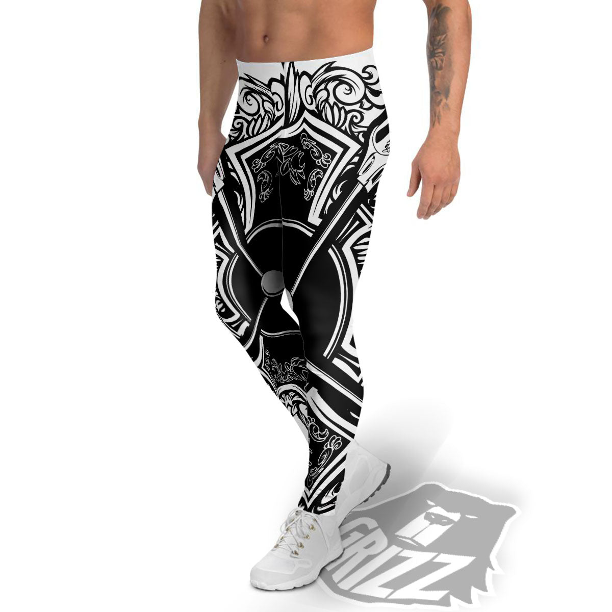 Sticks Lacrosse Ornate Wing Print Men's Leggings-grizzshop