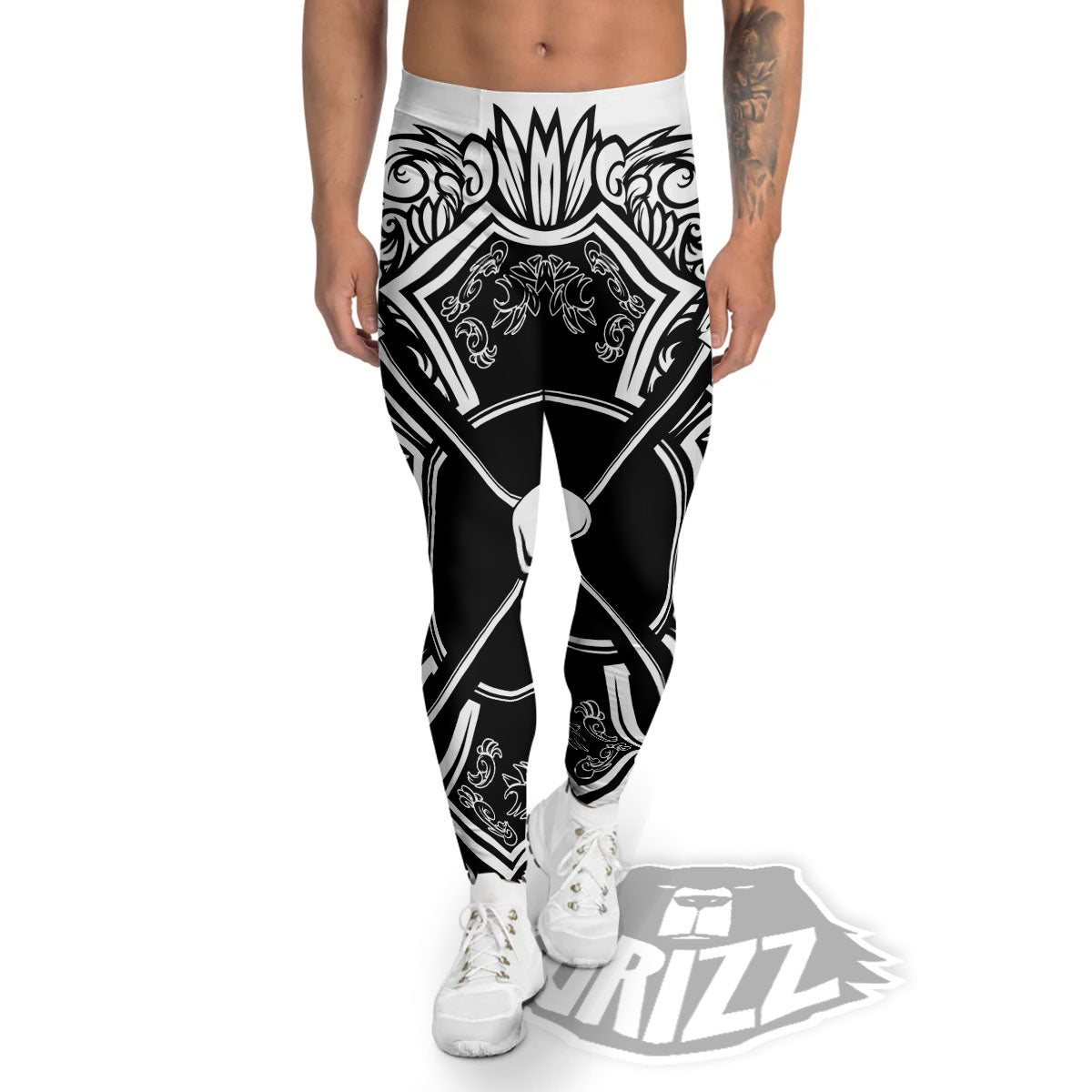 Sticks Lacrosse Ornate Wing Print Men's Leggings-grizzshop