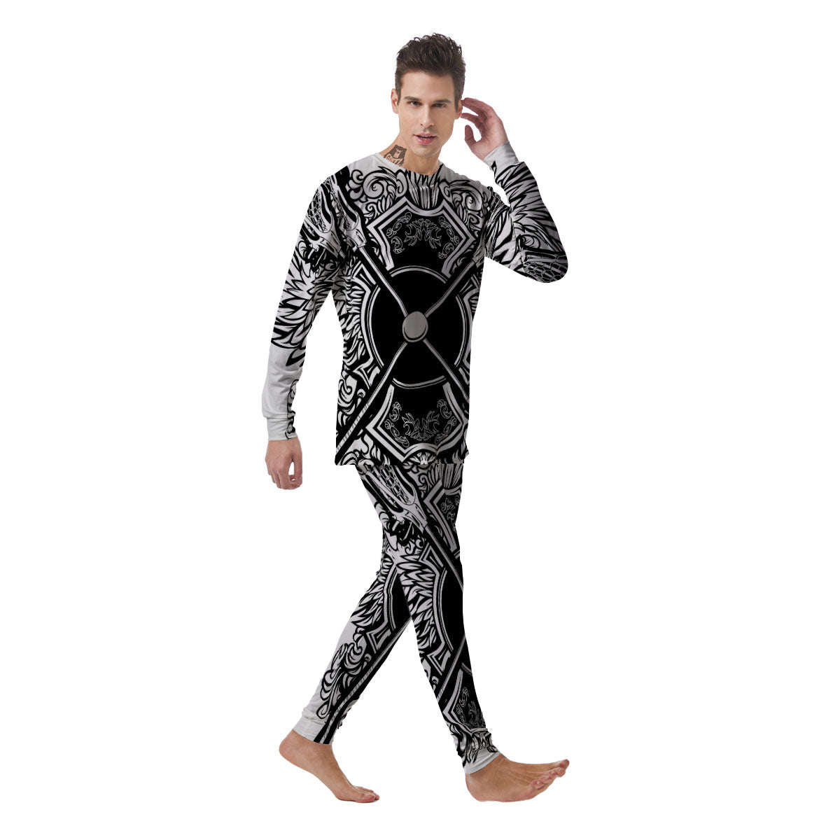 Sticks Lacrosse Ornate Wing Print Men's Pajamas-grizzshop