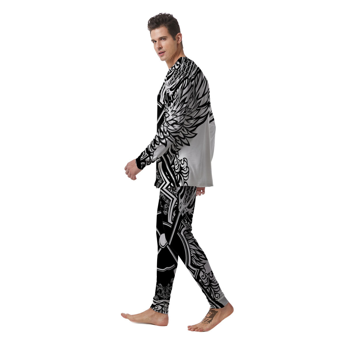 Sticks Lacrosse Ornate Wing Print Men's Pajamas-grizzshop