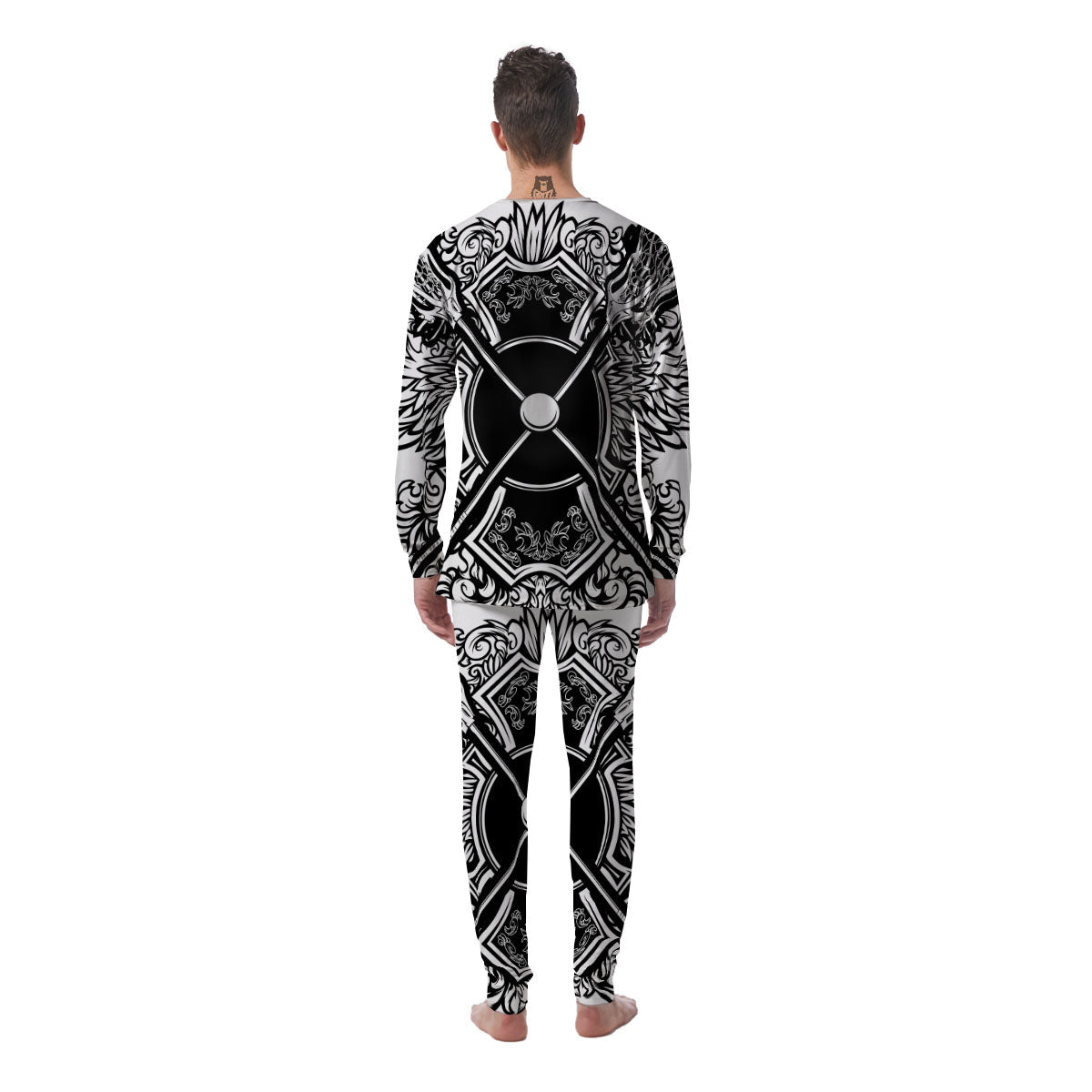 Sticks Lacrosse Ornate Wing Print Men's Pajamas-grizzshop