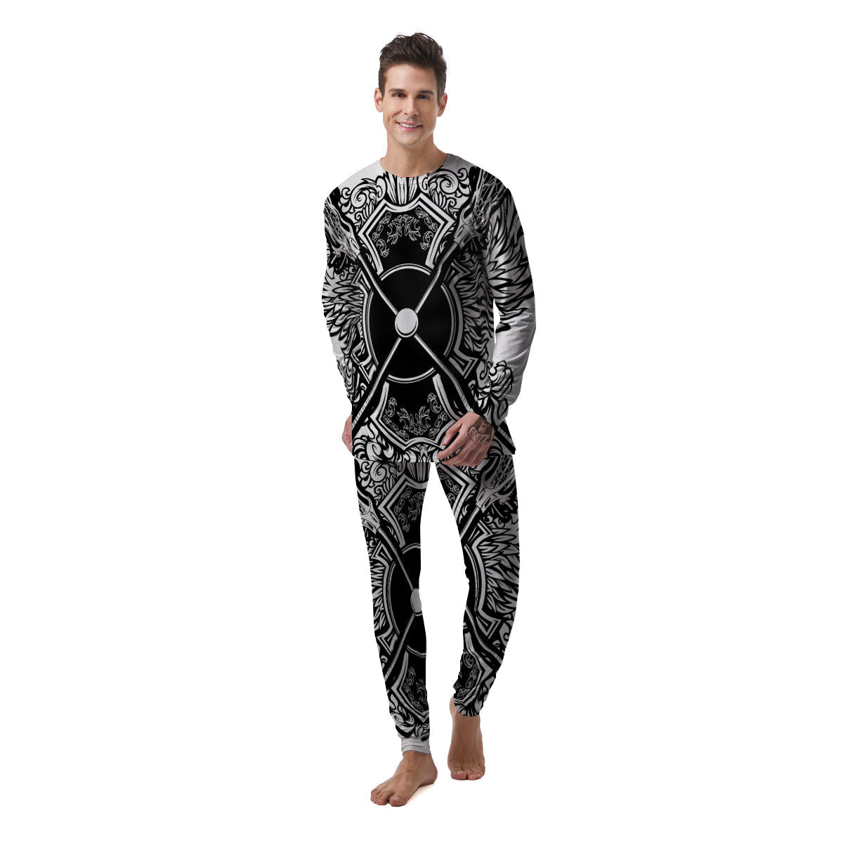 Sticks Lacrosse Ornate Wing Print Men's Pajamas-grizzshop