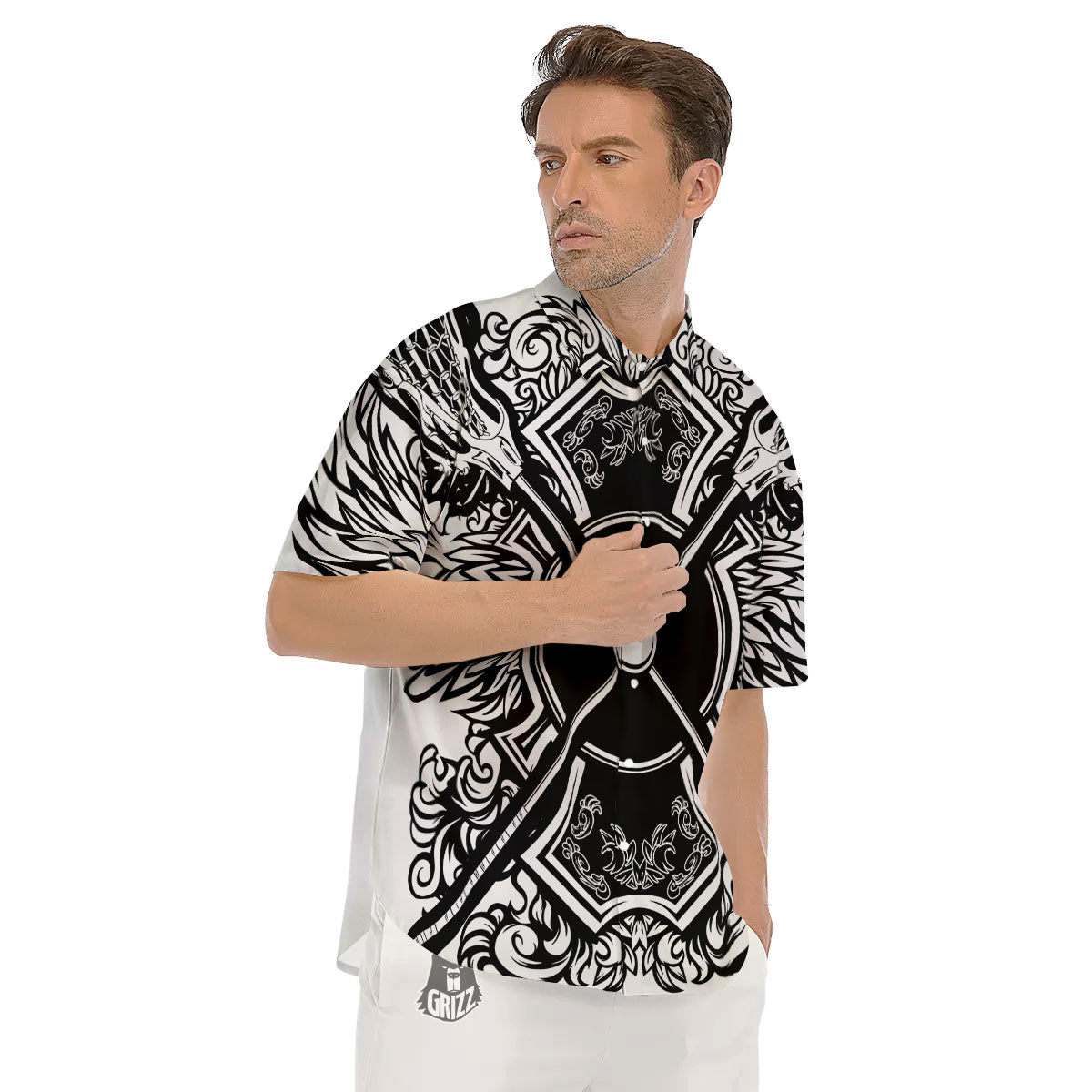 Sticks Lacrosse Ornate Wing Print Men's Short Sleeve Shirts-grizzshop