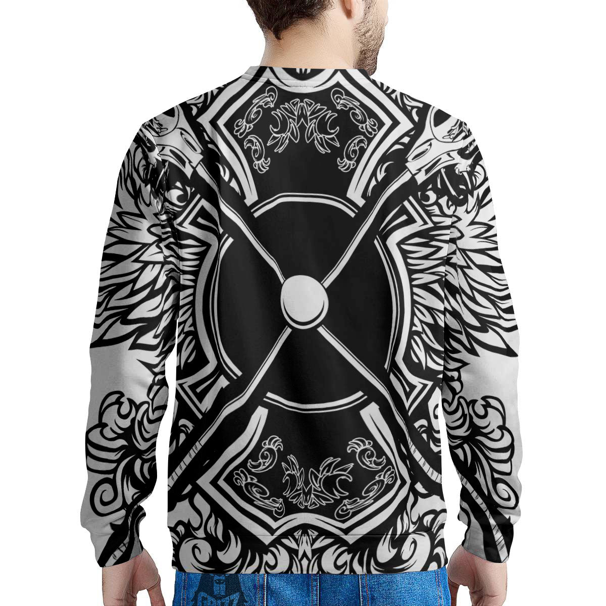 Sticks Lacrosse Ornate Wing Print Men's Sweatshirt-grizzshop