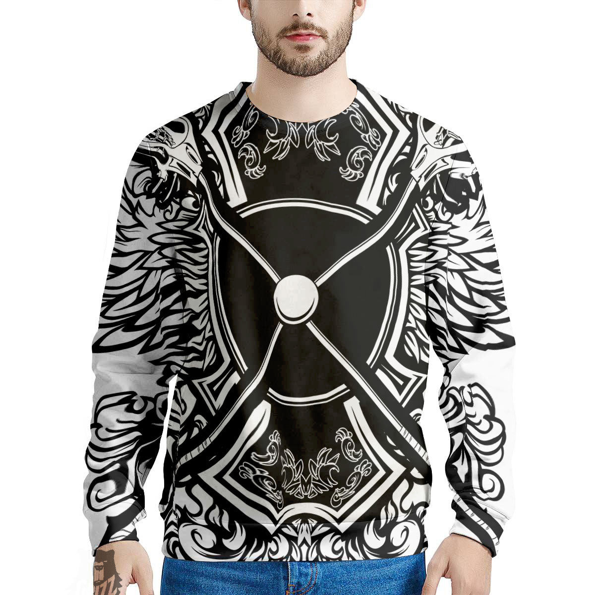 Sticks Lacrosse Ornate Wing Print Men's Sweatshirt-grizzshop