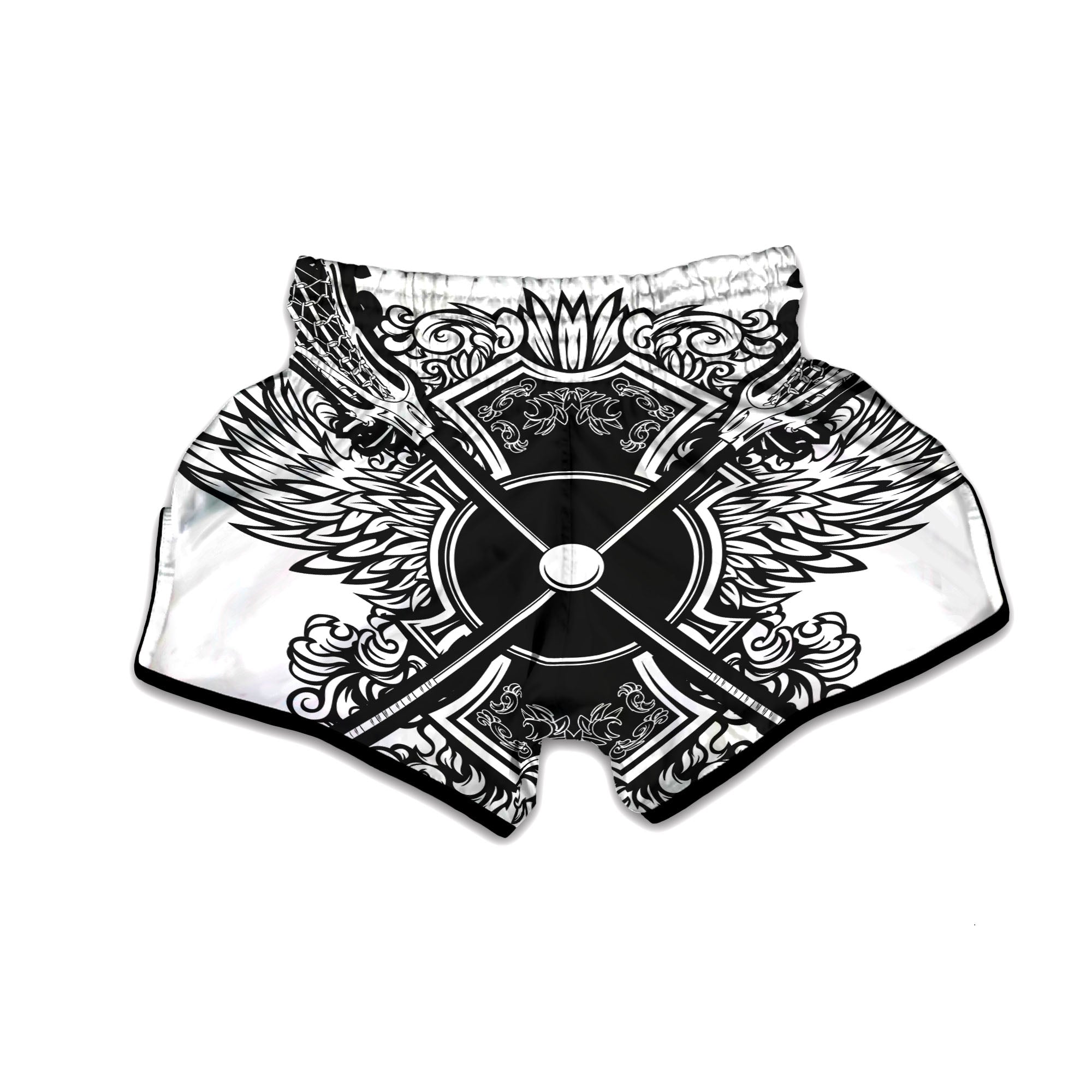 Sticks Lacrosse Ornate Wing Print Muay Thai Boxing Shorts-grizzshop