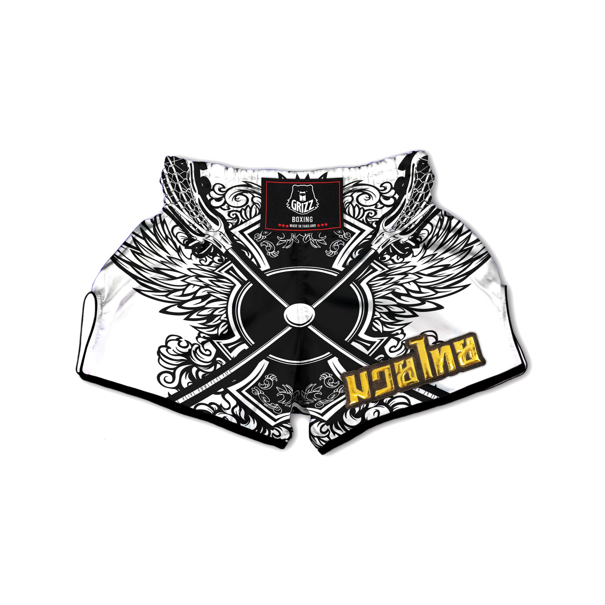 Sticks Lacrosse Ornate Wing Print Muay Thai Boxing Shorts-grizzshop
