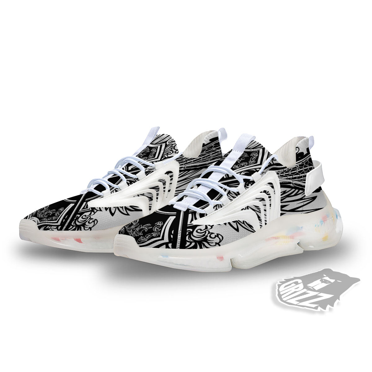 Sticks Lacrosse Ornate Wing Print White Gym Shoes-grizzshop