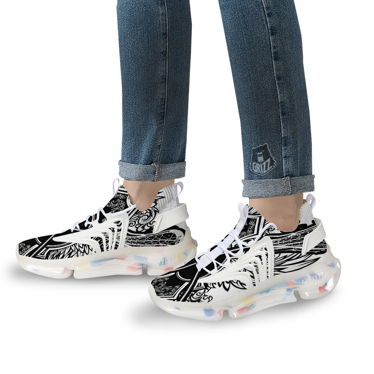 Sticks Lacrosse Ornate Wing Print White Gym Shoes-grizzshop