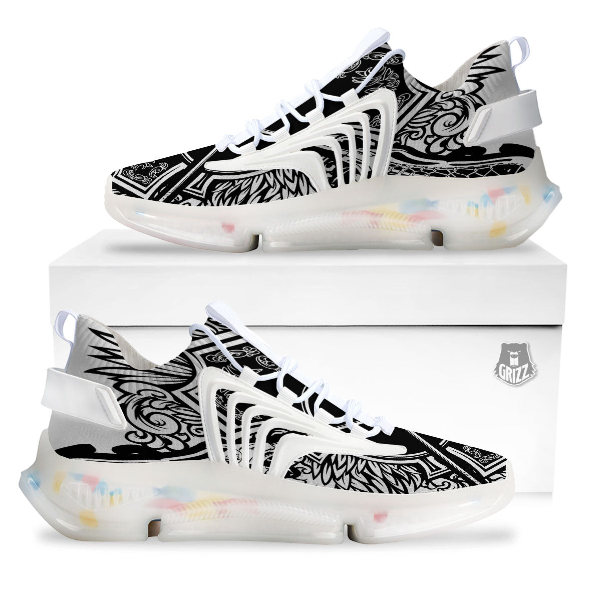 Sticks Lacrosse Ornate Wing Print White Gym Shoes-grizzshop