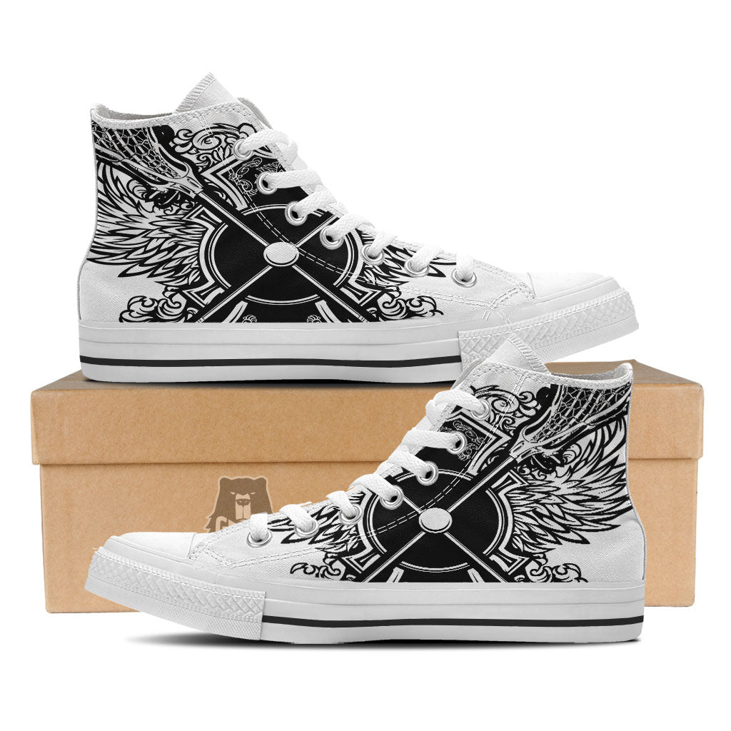 Sticks Lacrosse Ornate Wing Print White High Top Shoes-grizzshop