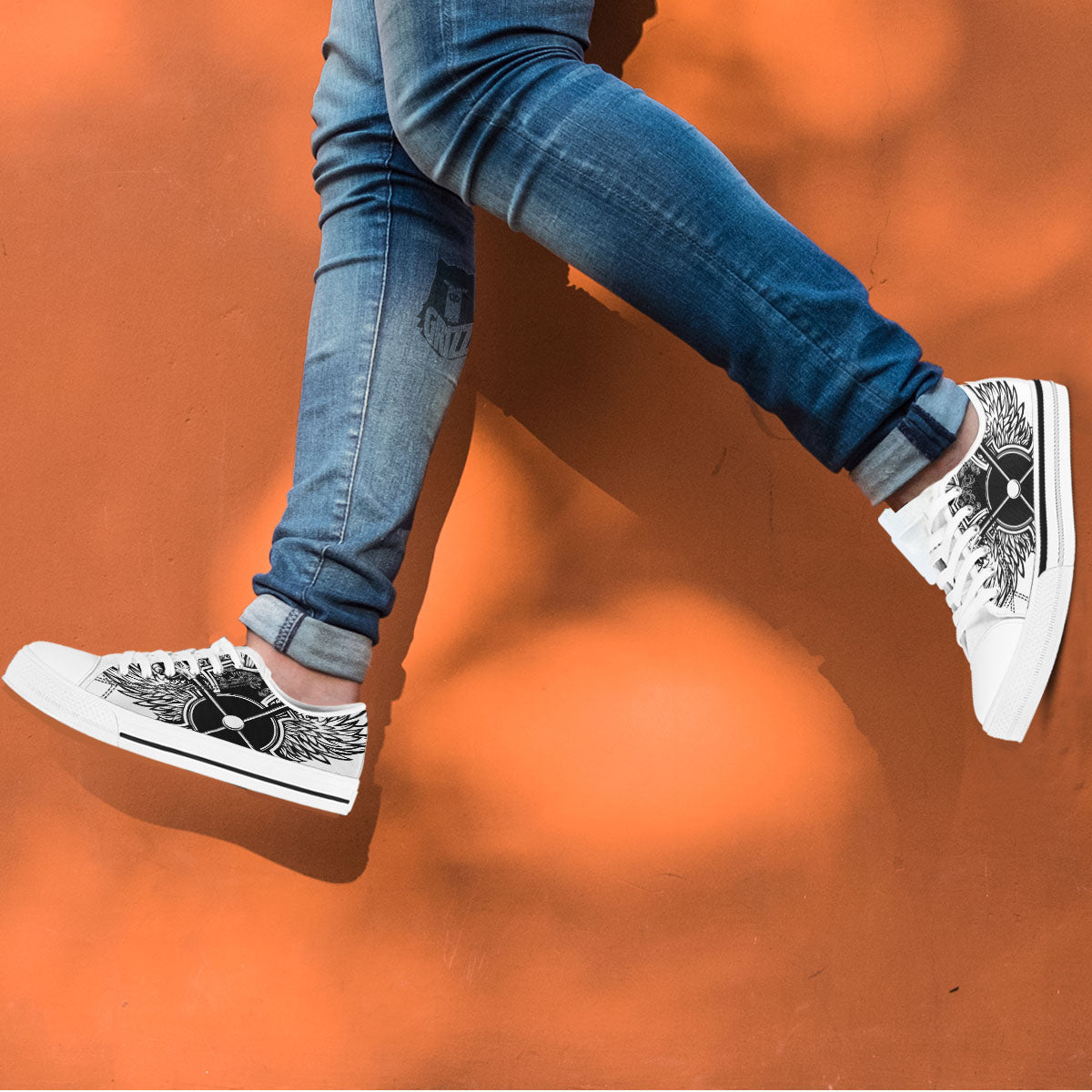 Sticks Lacrosse Ornate Wing Print White Low Top Shoes-grizzshop