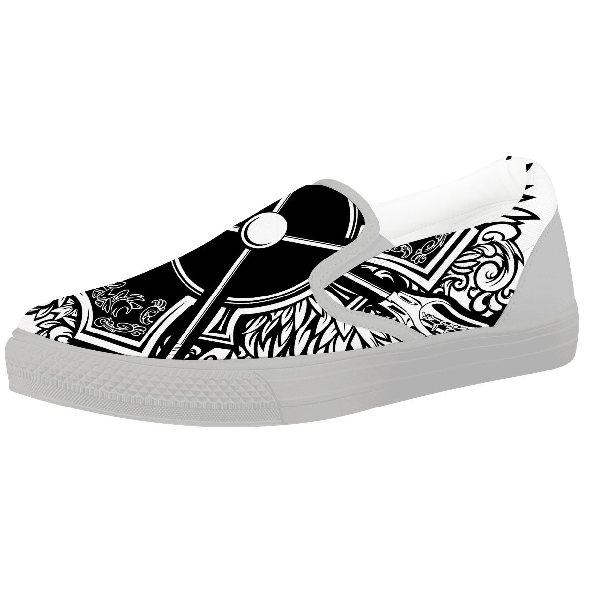 Sticks Lacrosse Ornate Wing Print White Slip On Shoes-grizzshop