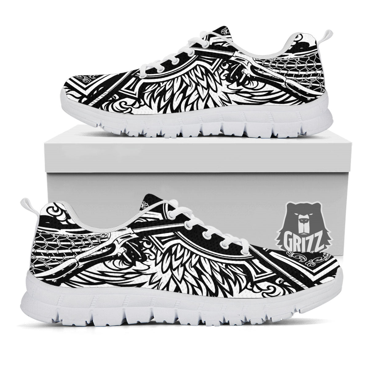 Sticks Lacrosse Ornate Wing Print White Sneaker-grizzshop
