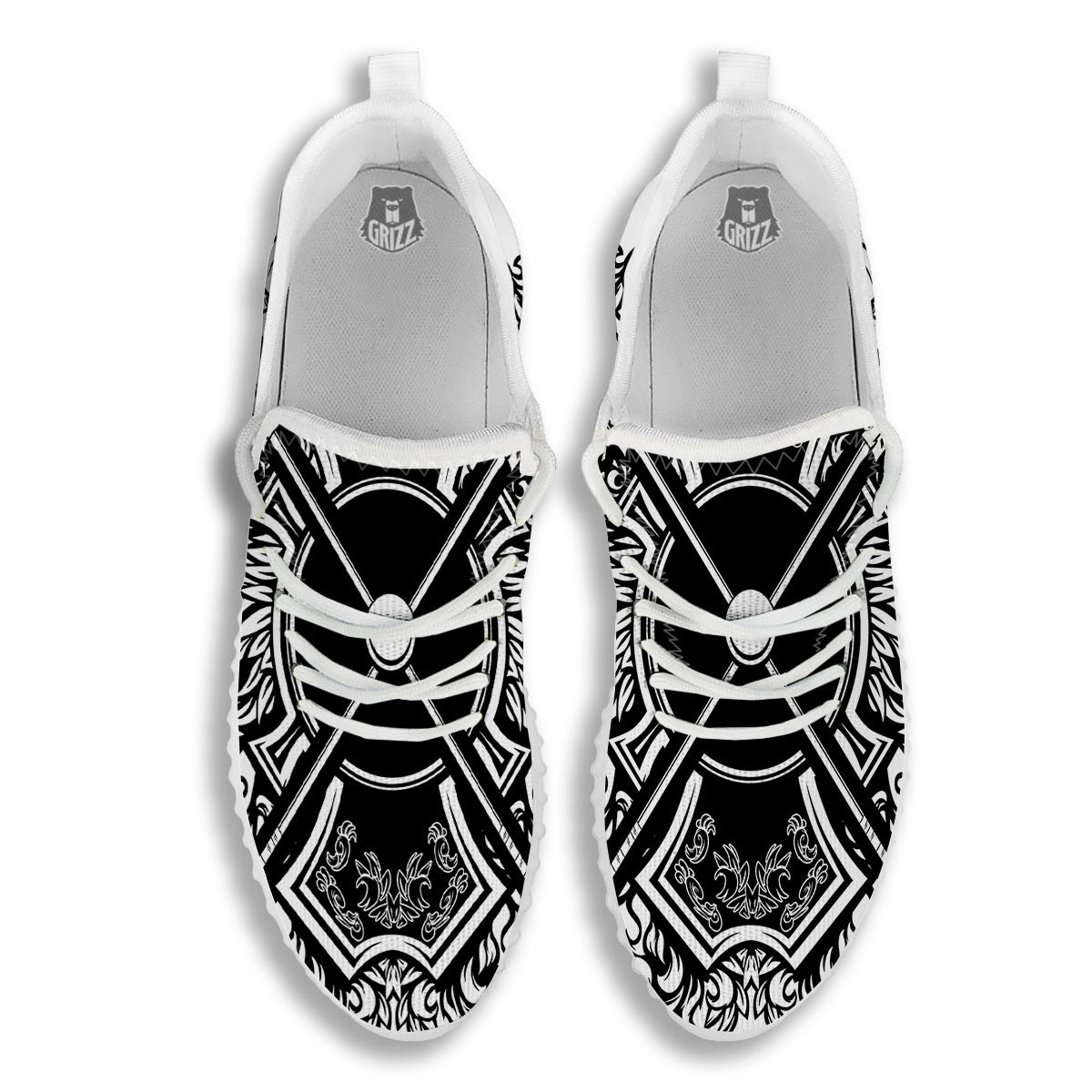 Sticks Lacrosse Ornate Wing Print White Walking Shoes-grizzshop