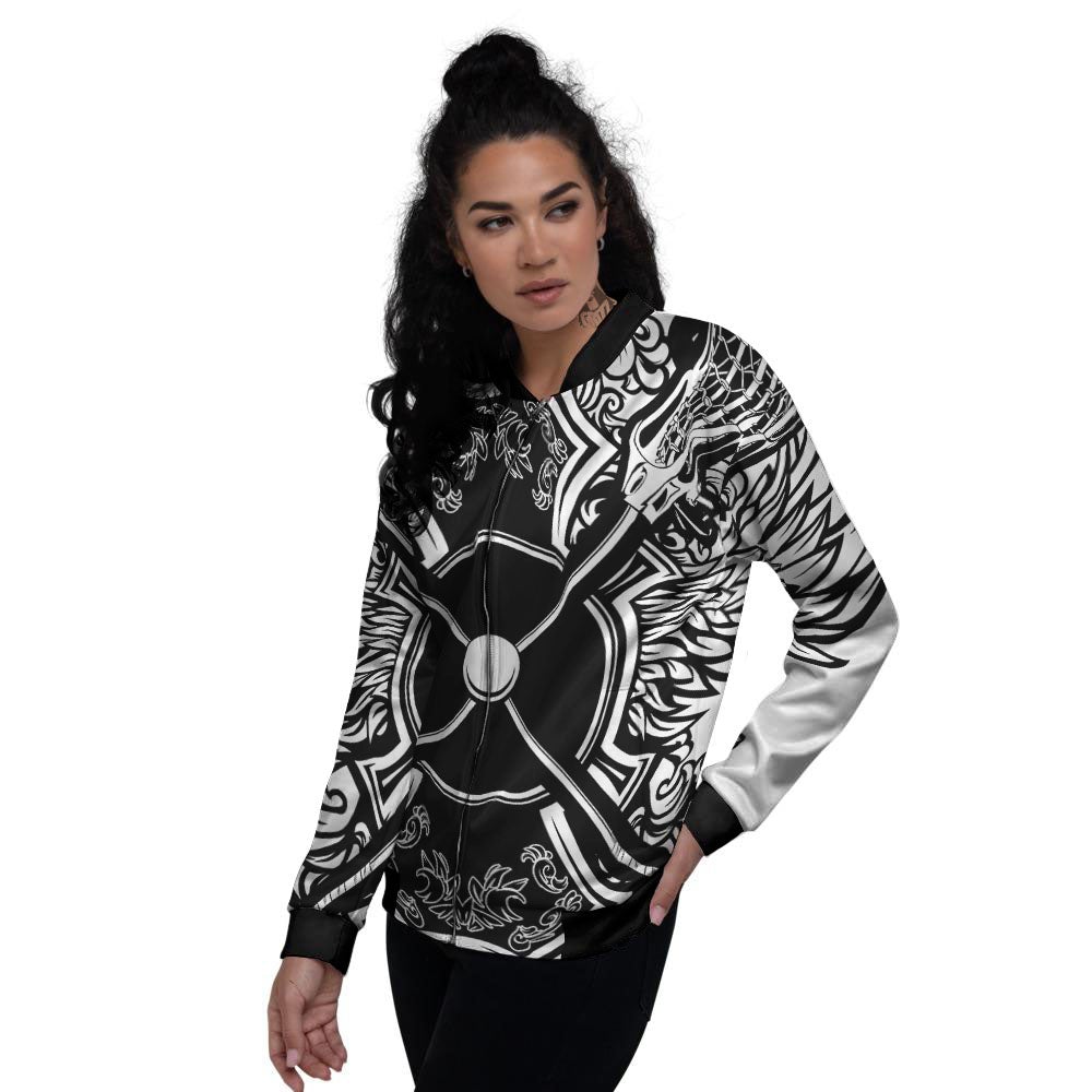 Sticks Lacrosse Ornate Wing Print Women's Bomber Jacket-grizzshop