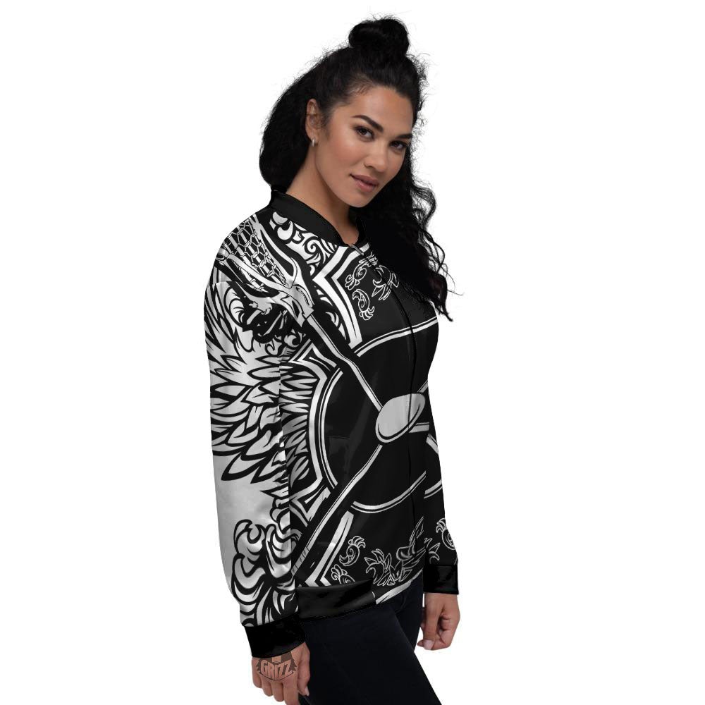 Sticks Lacrosse Ornate Wing Print Women's Bomber Jacket-grizzshop