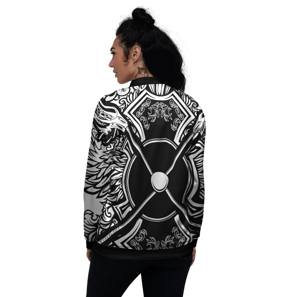 Sticks Lacrosse Ornate Wing Print Women's Bomber Jacket-grizzshop