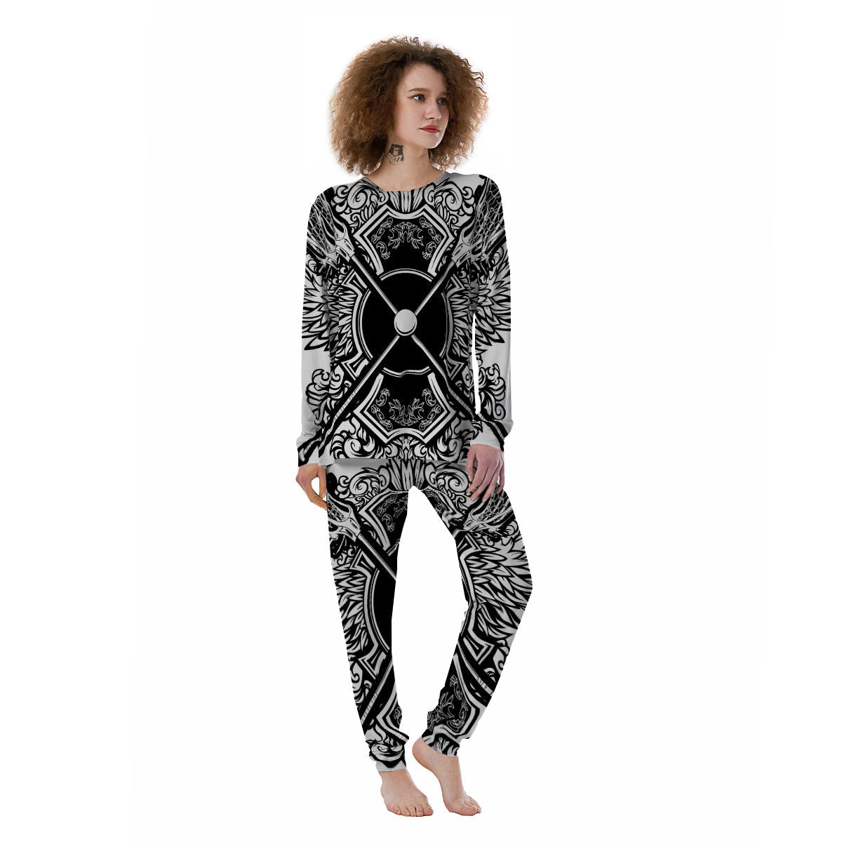 Sticks Lacrosse Ornate Wing Print Women's Pajamas-grizzshop