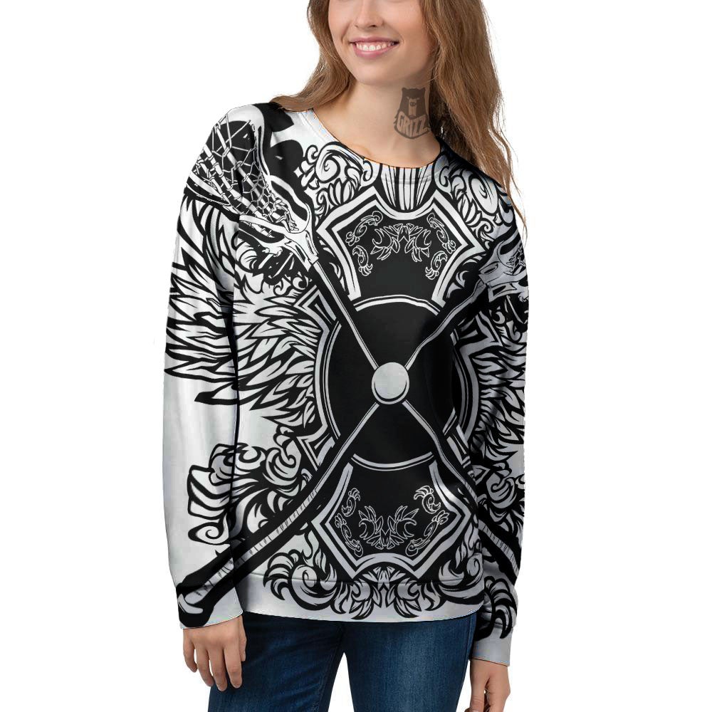 Sticks Lacrosse Ornate Wing Print Women's Sweatshirt-grizzshop