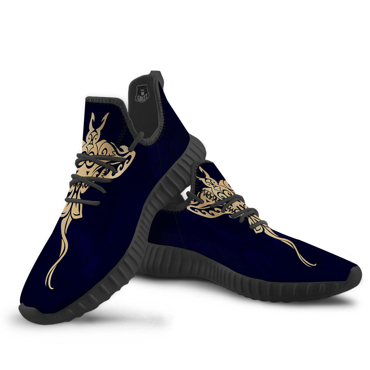 Stingray Spiritual Golden Print Black Walking Shoes-grizzshop