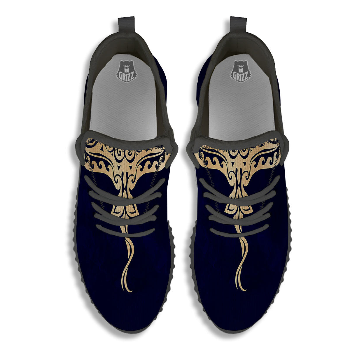 Stingray Spiritual Golden Print Black Walking Shoes-grizzshop