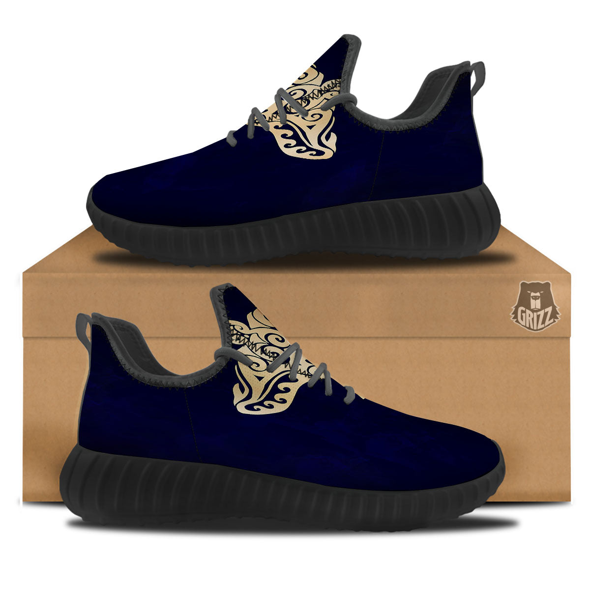 Stingray Spiritual Golden Print Black Walking Shoes-grizzshop