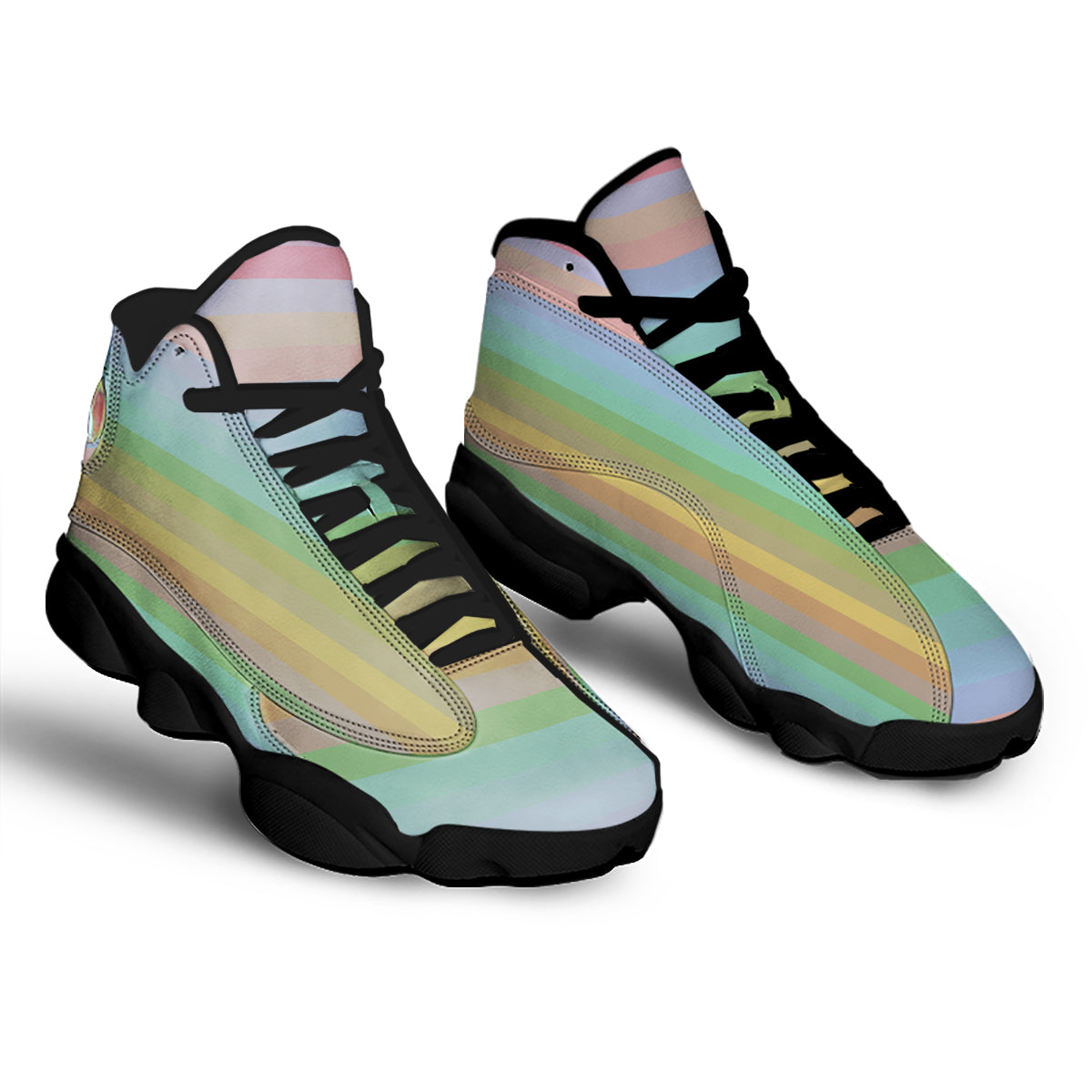 Stiped Rainbow Pastel Print Black Basketball Shoes-grizzshop