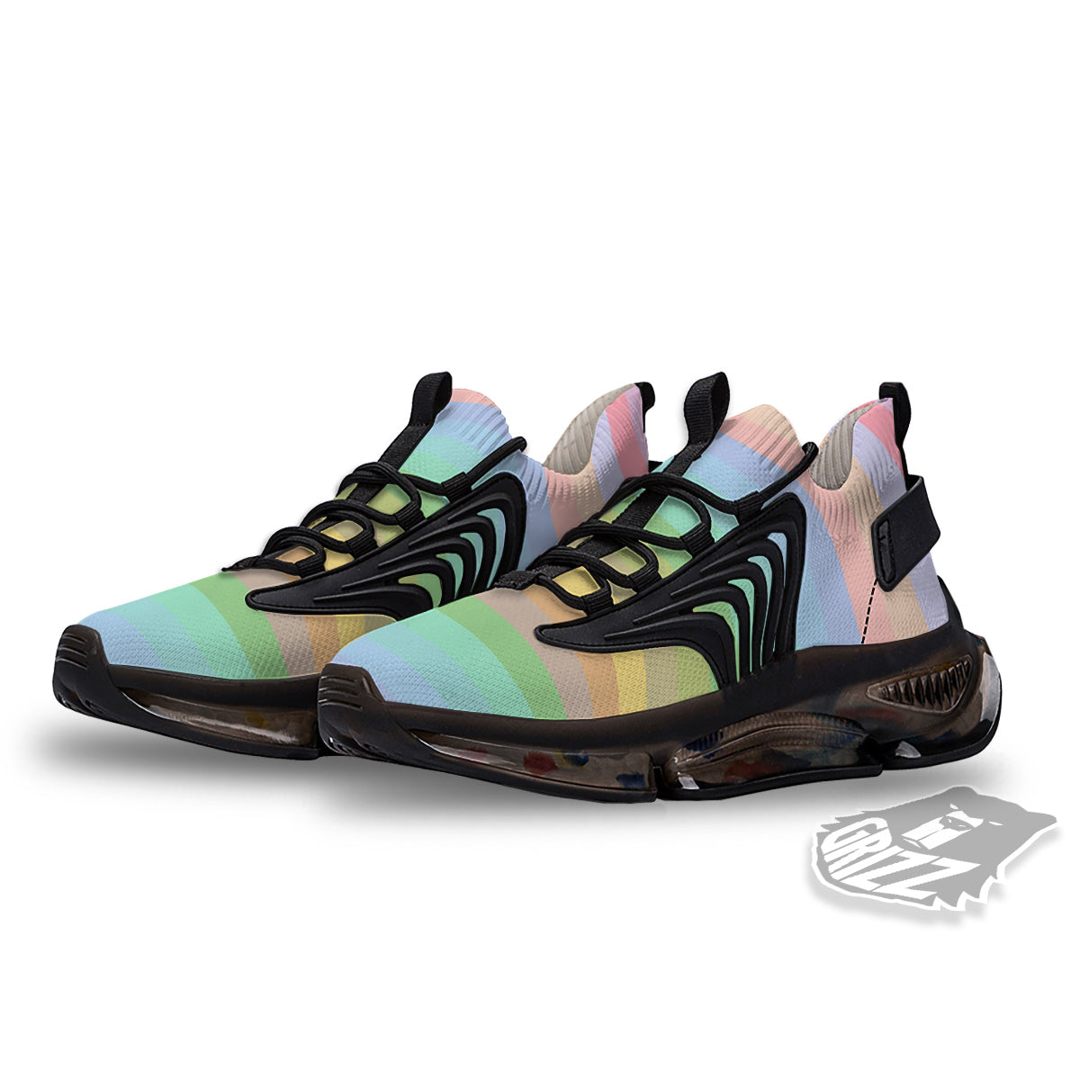 Stiped Rainbow Pastel Print Black Gym Shoes-grizzshop