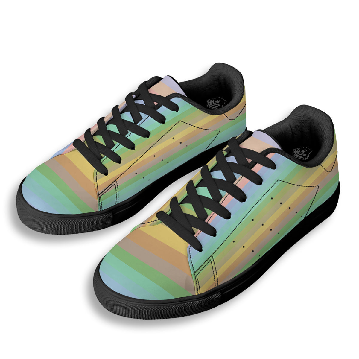 Stiped Rainbow Pastel Print Black Low Top Sneakers-grizzshop