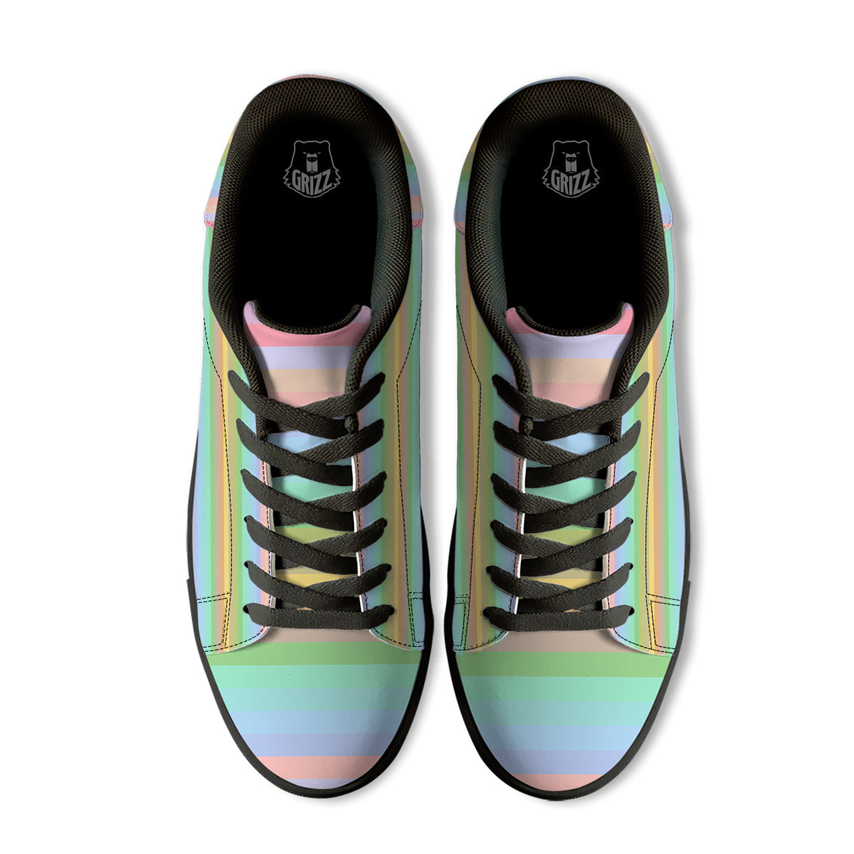 Stiped Rainbow Pastel Print Black Low Top Sneakers-grizzshop