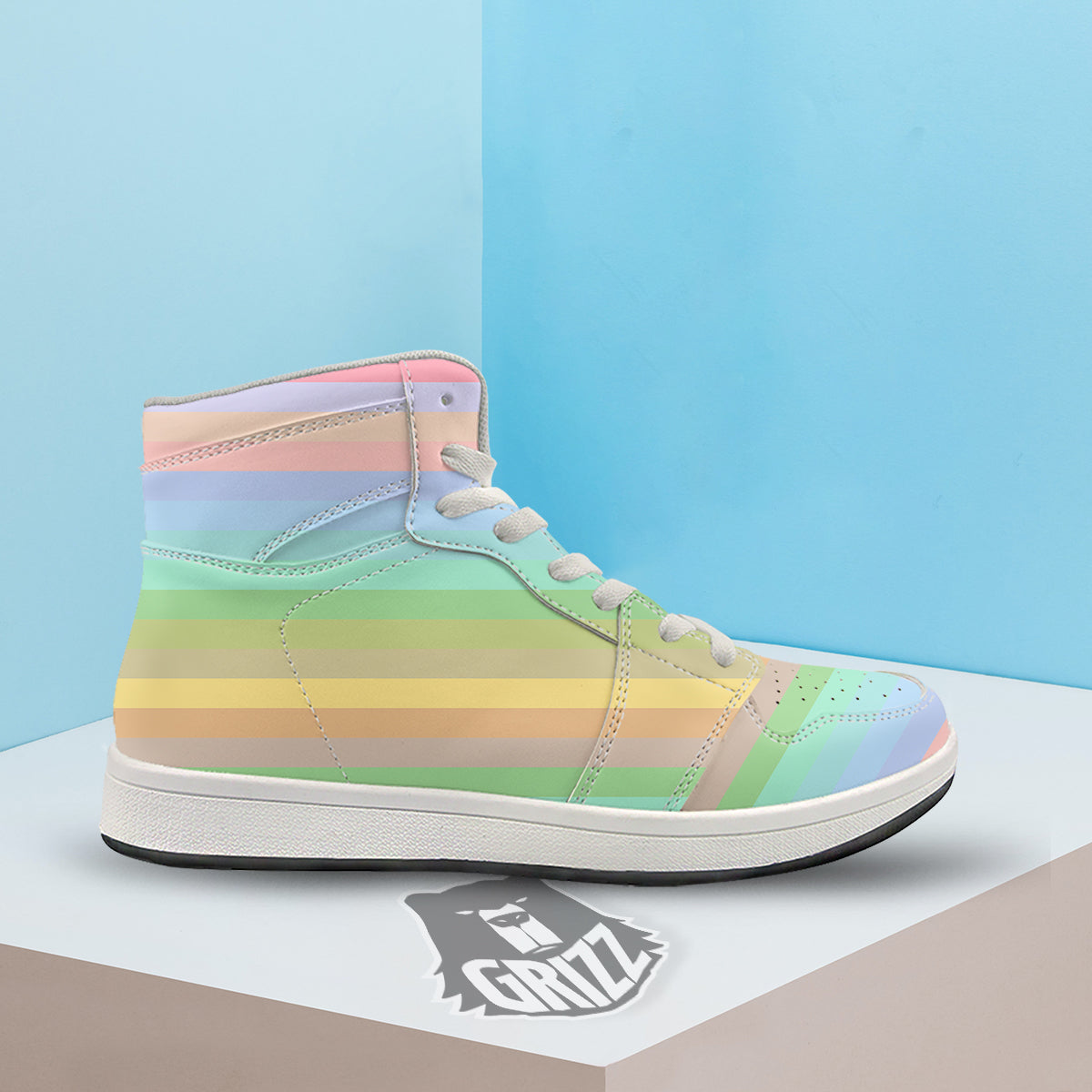 Stiped Rainbow Pastel Print High Top Sneakers-grizzshop