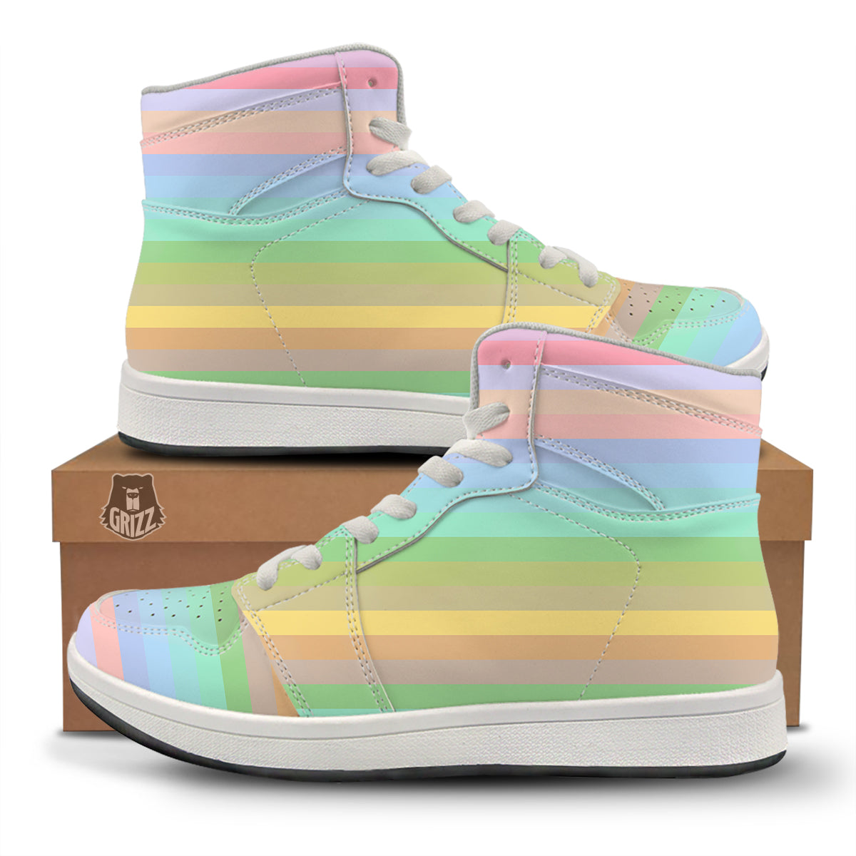 Stiped Rainbow Pastel Print High Top Sneakers-grizzshop