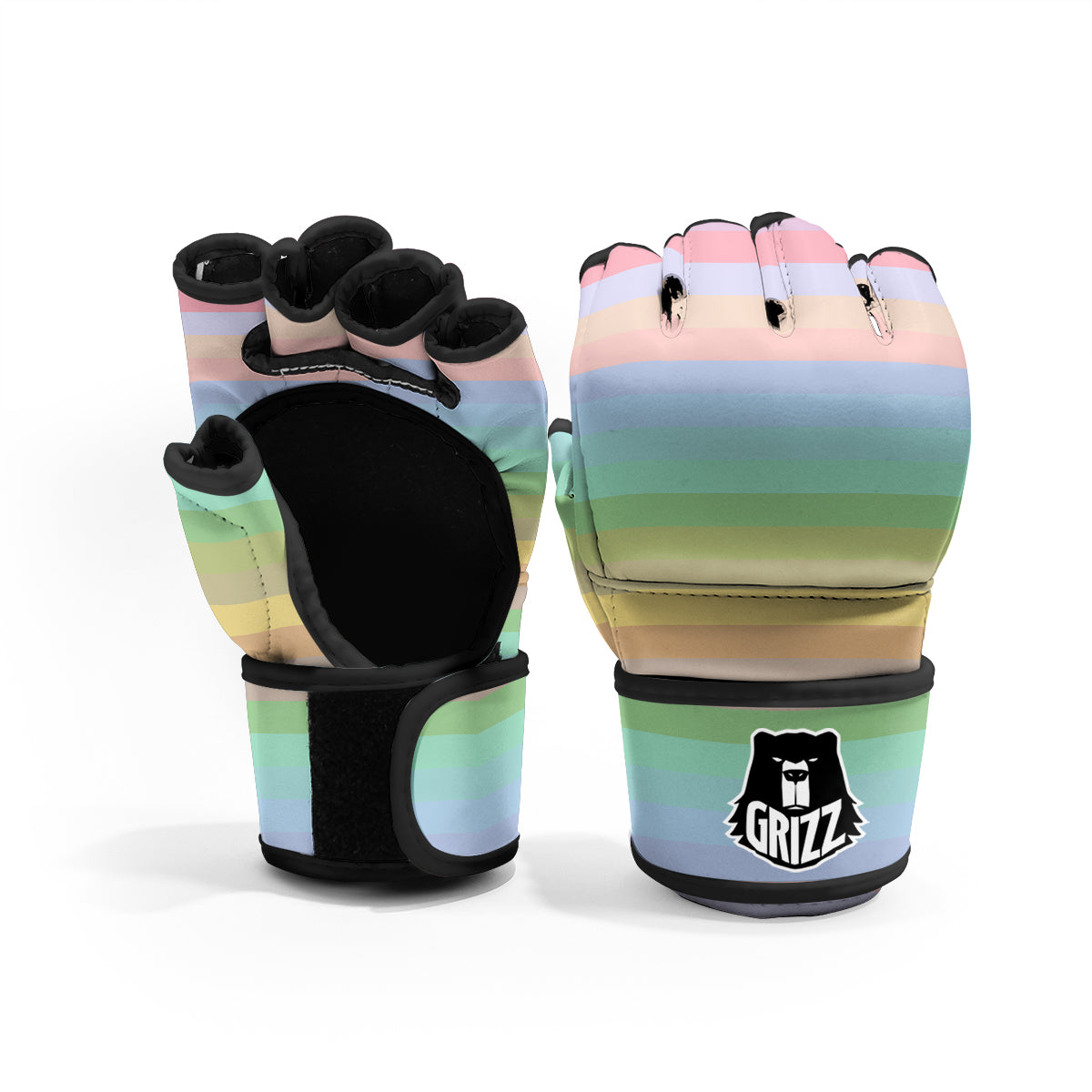 Stiped Rainbow Pastel Print MMA Gloves-grizzshop
