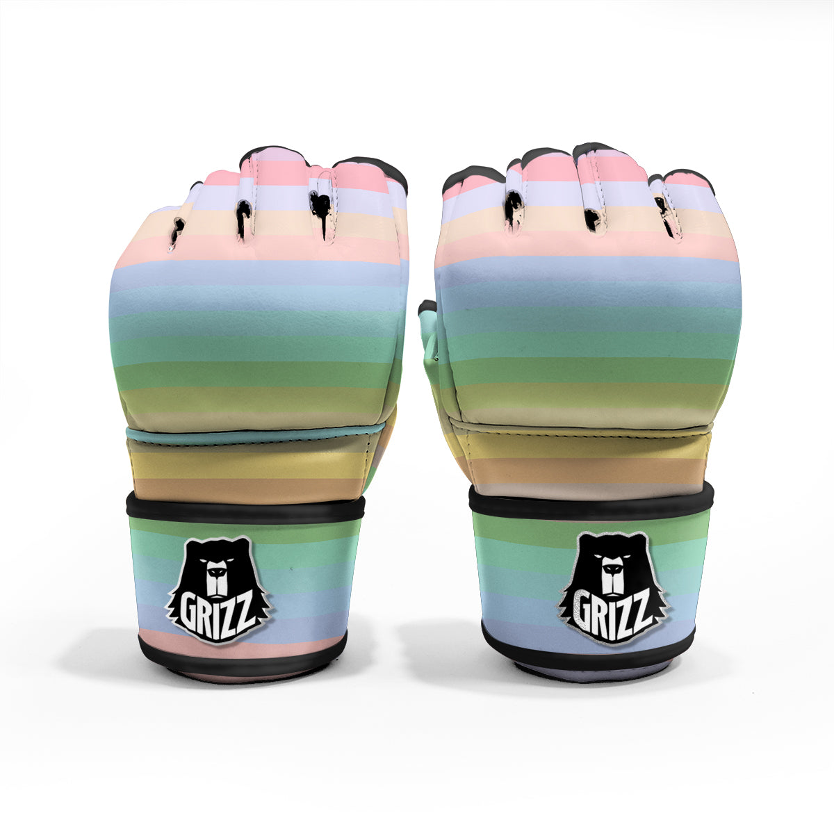 Stiped Rainbow Pastel Print MMA Gloves-grizzshop